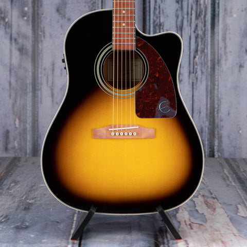 Epiphone J-15 EC Deluxe Acoustic/Electric Guitar, Vintage Sunburst, front closeup