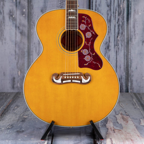 Epiphone J-200 Acoustic/Electric Guitar, Aged Antique Natural Gloss, front closeup