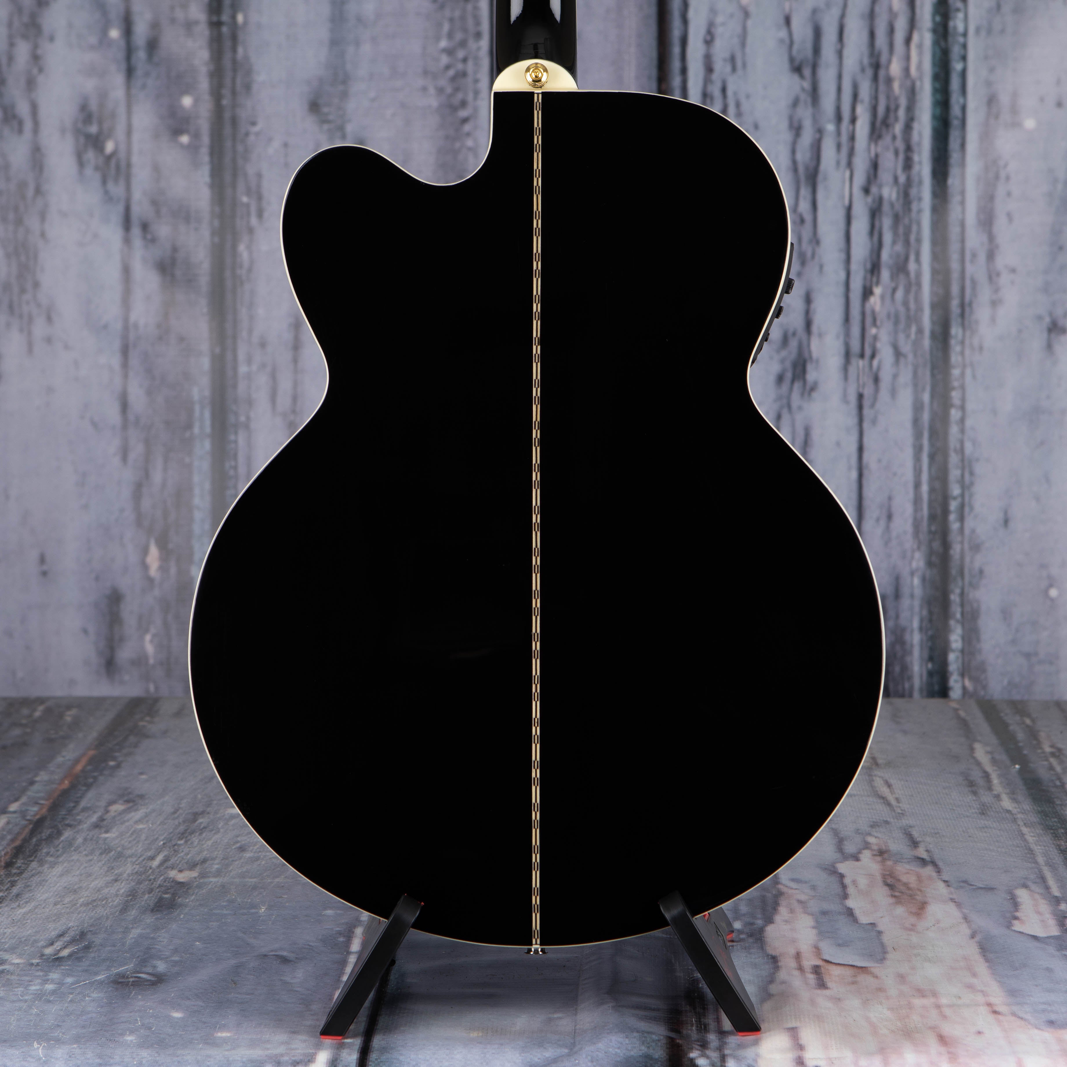 Epiphone J-200 EC Studio Acoustic/Electric Guitar, Black, back closeup