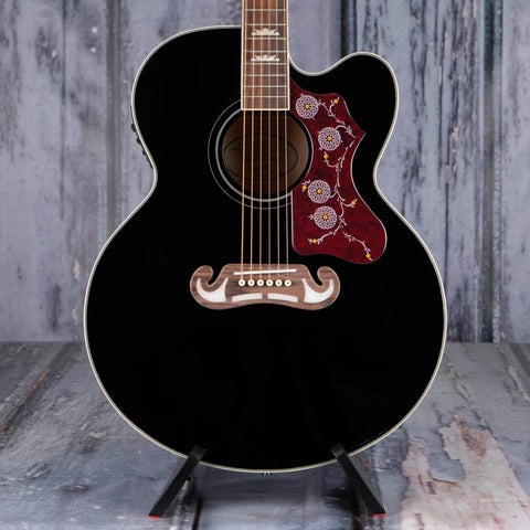 Epiphone J-200 EC Studio Acoustic/Electric Guitar, Black, front closeup