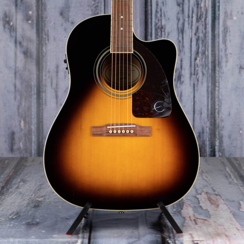 Epiphone J-45 EC Studio Acoustic/Electric Guitar, Vintage Sunburst, front closeup
