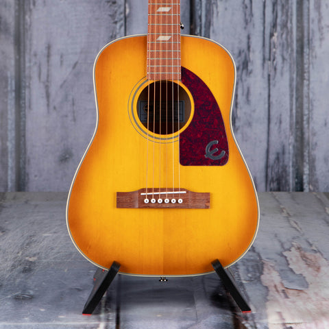Epiphone Lil' Tex Travel Acoustic/Electric Guitar, Faded Cherry, front closeup