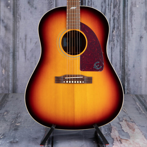 Epiphone Masterbilt Texan Acoustic/Electric Guitar, Faded Cherry, front closeup