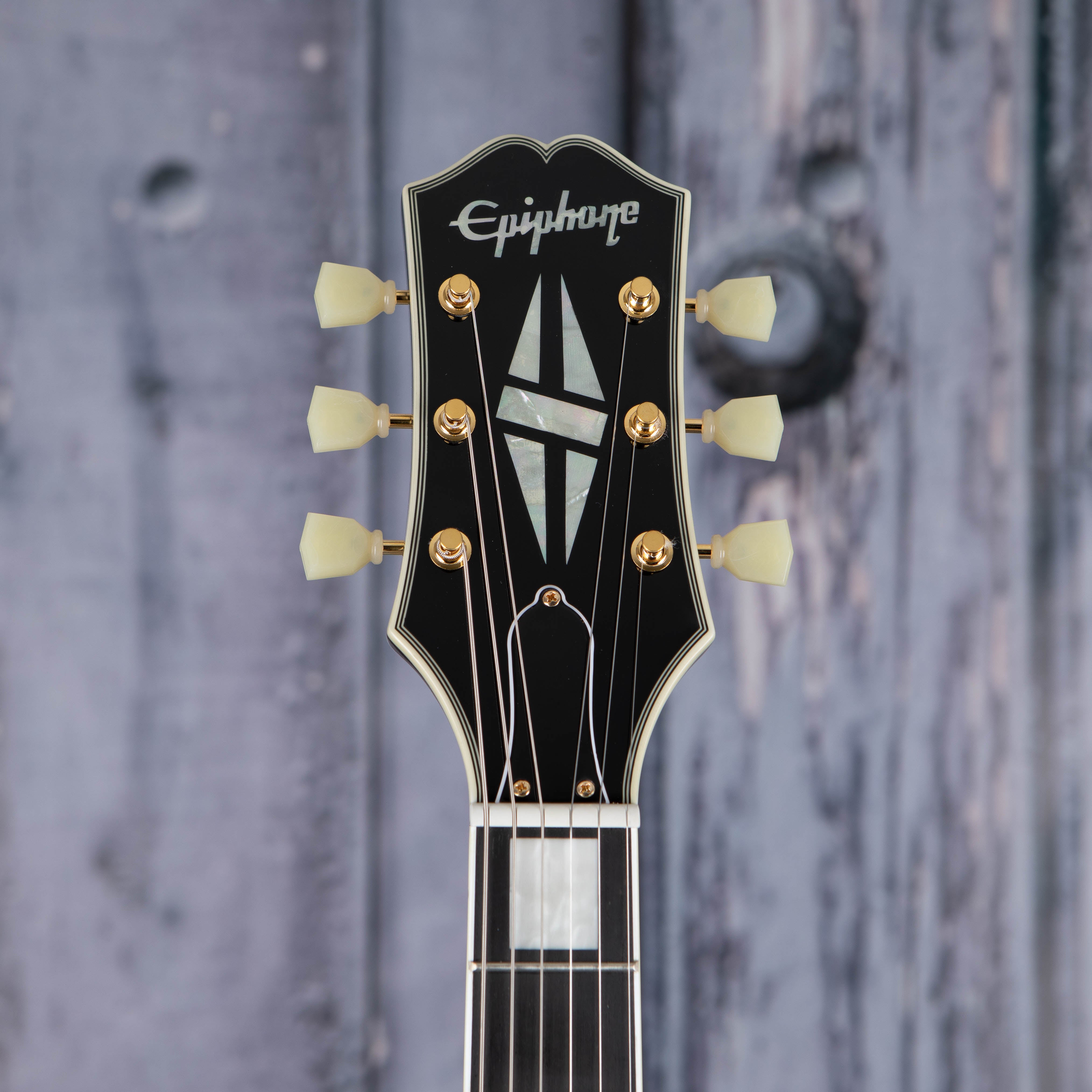Epiphone SG Custom Electric Guitar, Ebony, front headstock