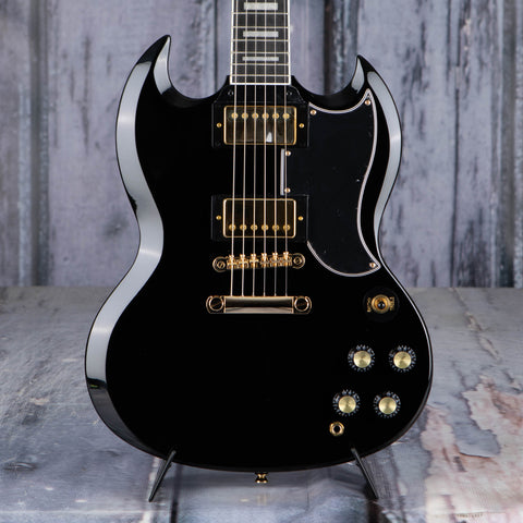 Epiphone SG Custom Electric Guitar, Ebony, front closeup