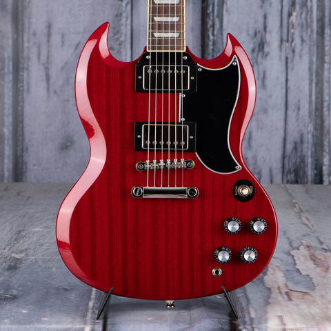 Epiphone SG Standard 60s Electric Guitar, Vintage Cherry, front closeup