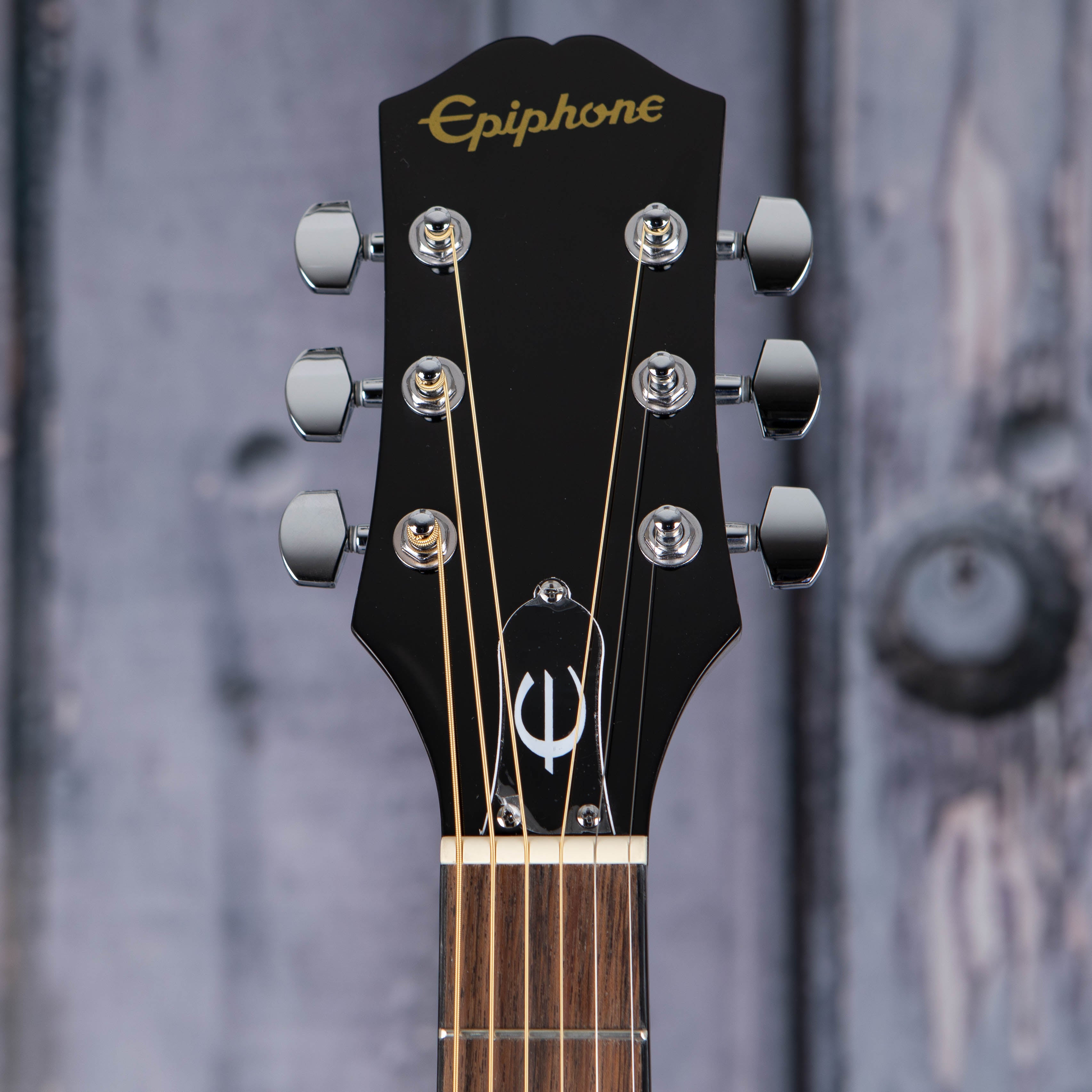 Epiphone Starling Acoustic Guitar, Ebony, front headstock