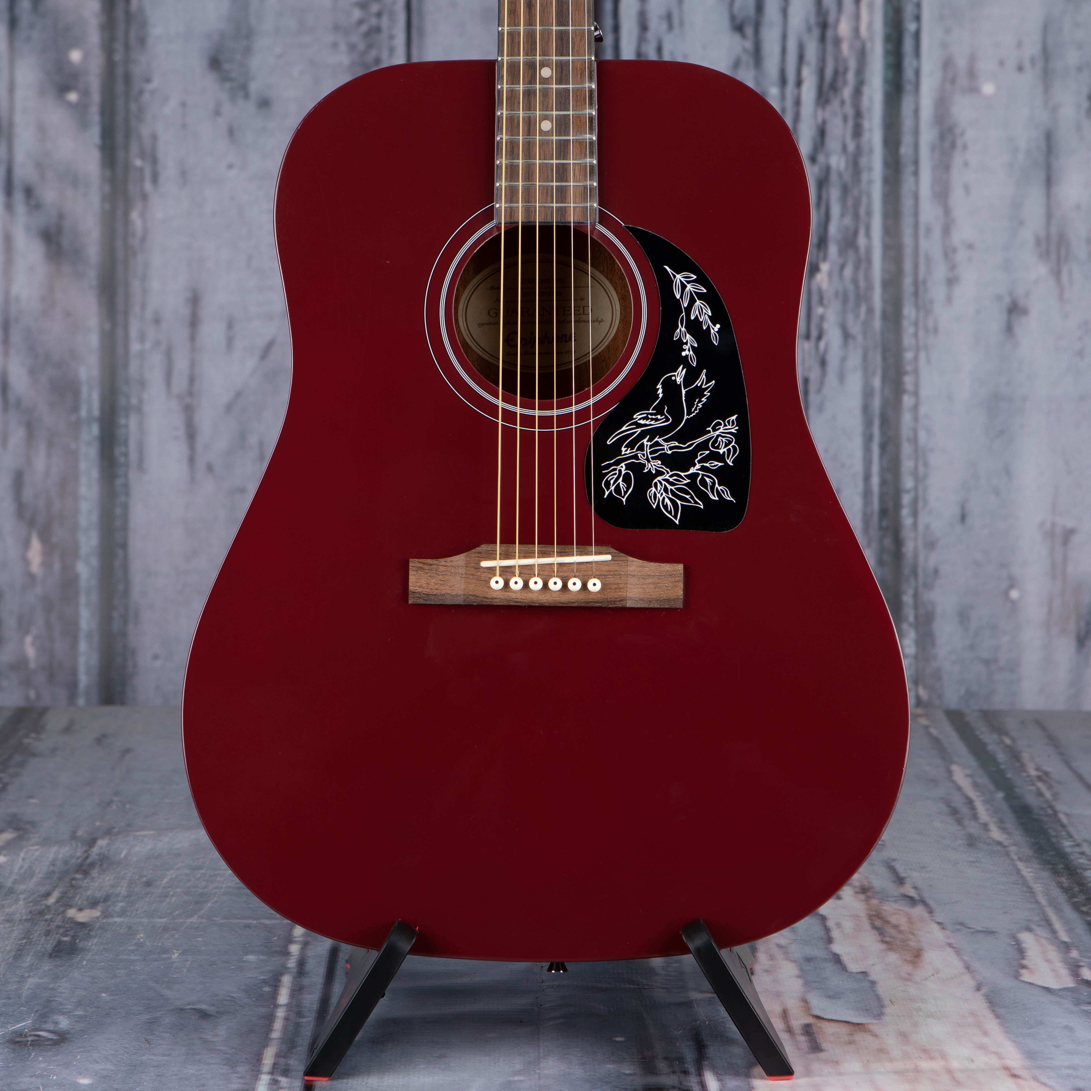Epiphone Starling Acoustic Guitar, Wine Red, front closeup
