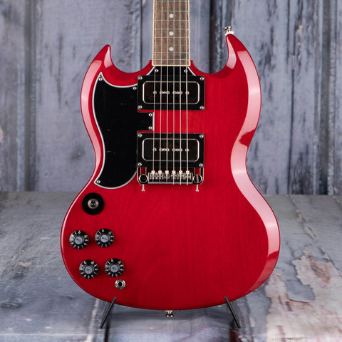 Epiphone Tony Iommi SG Special Left-Handed Electric Guitar, Sixties Cherry, front closeup