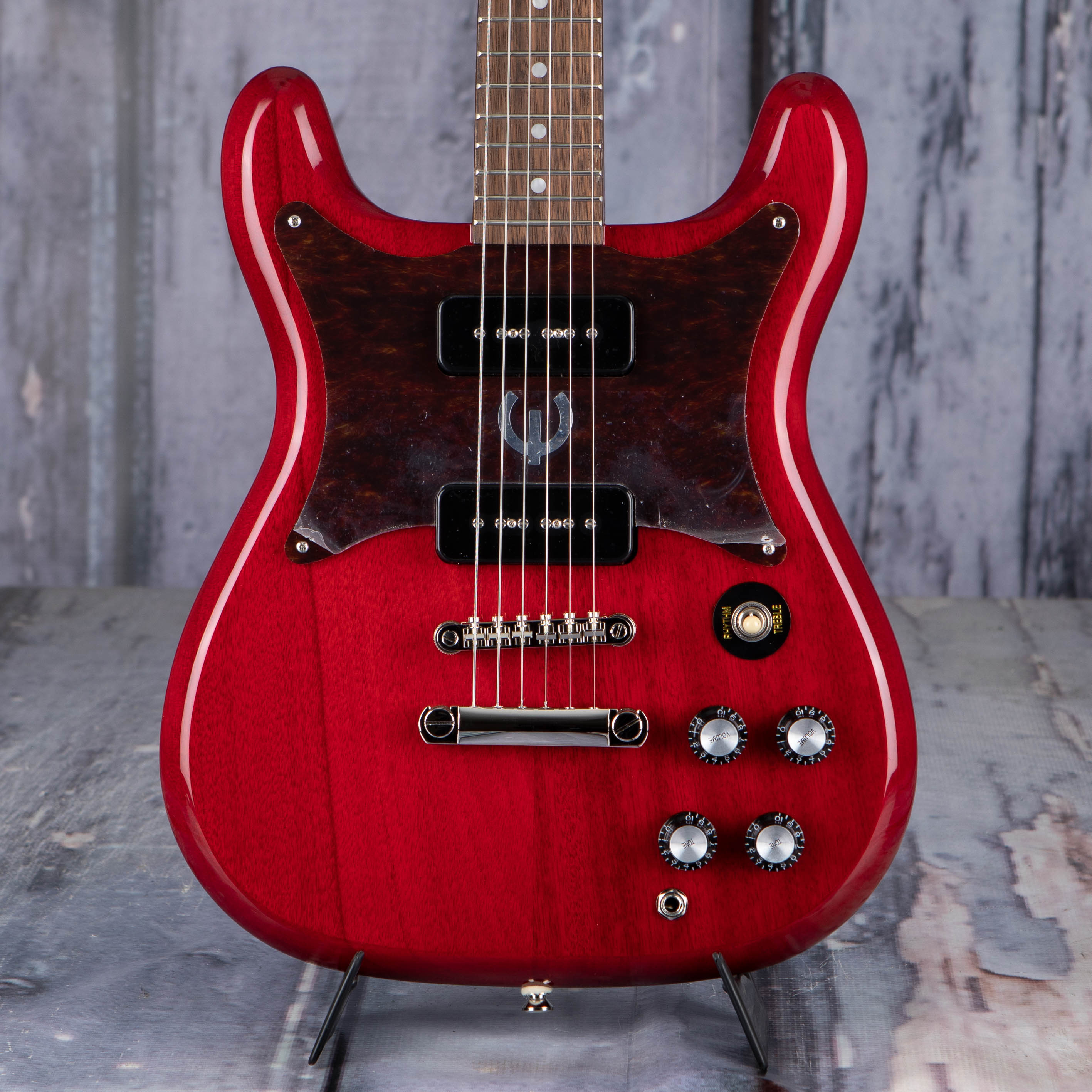 Epiphone Wilshire P-90 Electric Guitar, Cherry, front closeup