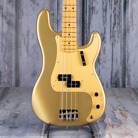 Fender American Original '50s Precision Bass Guitar, Aztec Gold, front closeup