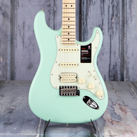 Fender American Performer Stratocaster HSS Electric Guitar, Satin Surf Green, front closeup