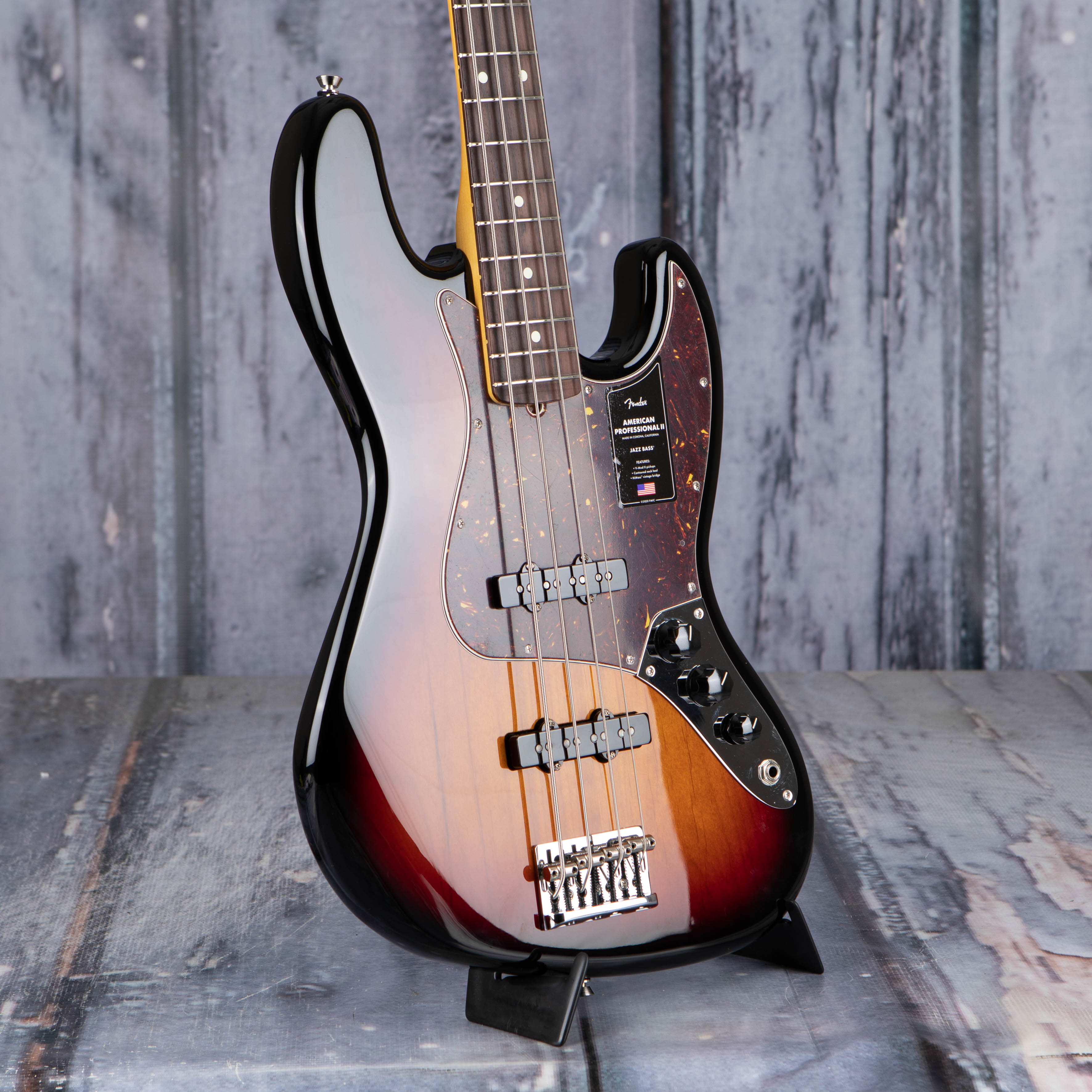 Fender American Professional II Jazz Bass Guitar, 3-Color Sunburst, angle