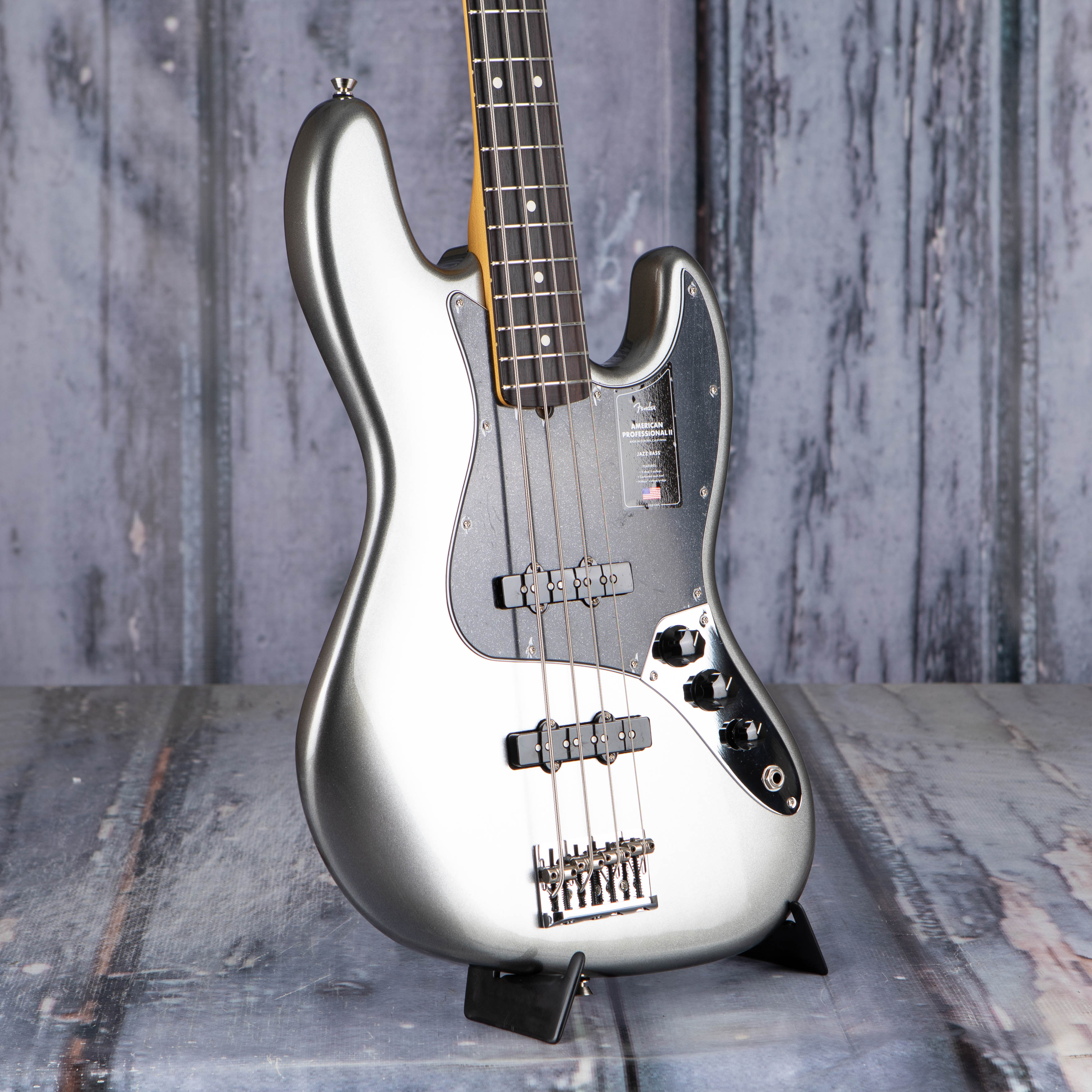 Fender American Professional II Jazz Bass Guitar, Mercury, angle