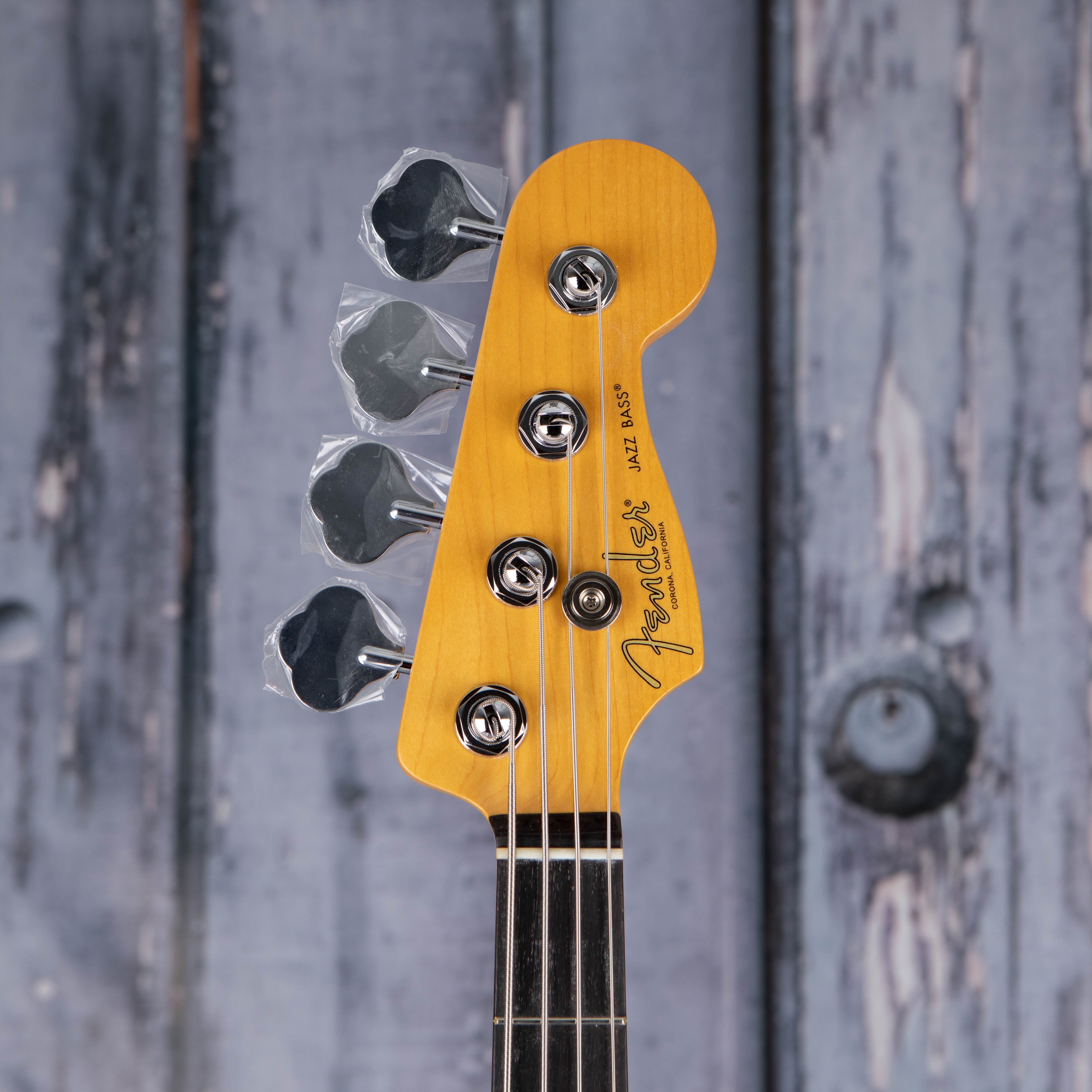 Fender American Professional II Jazz Bass Guitar, Mercury, front headstock