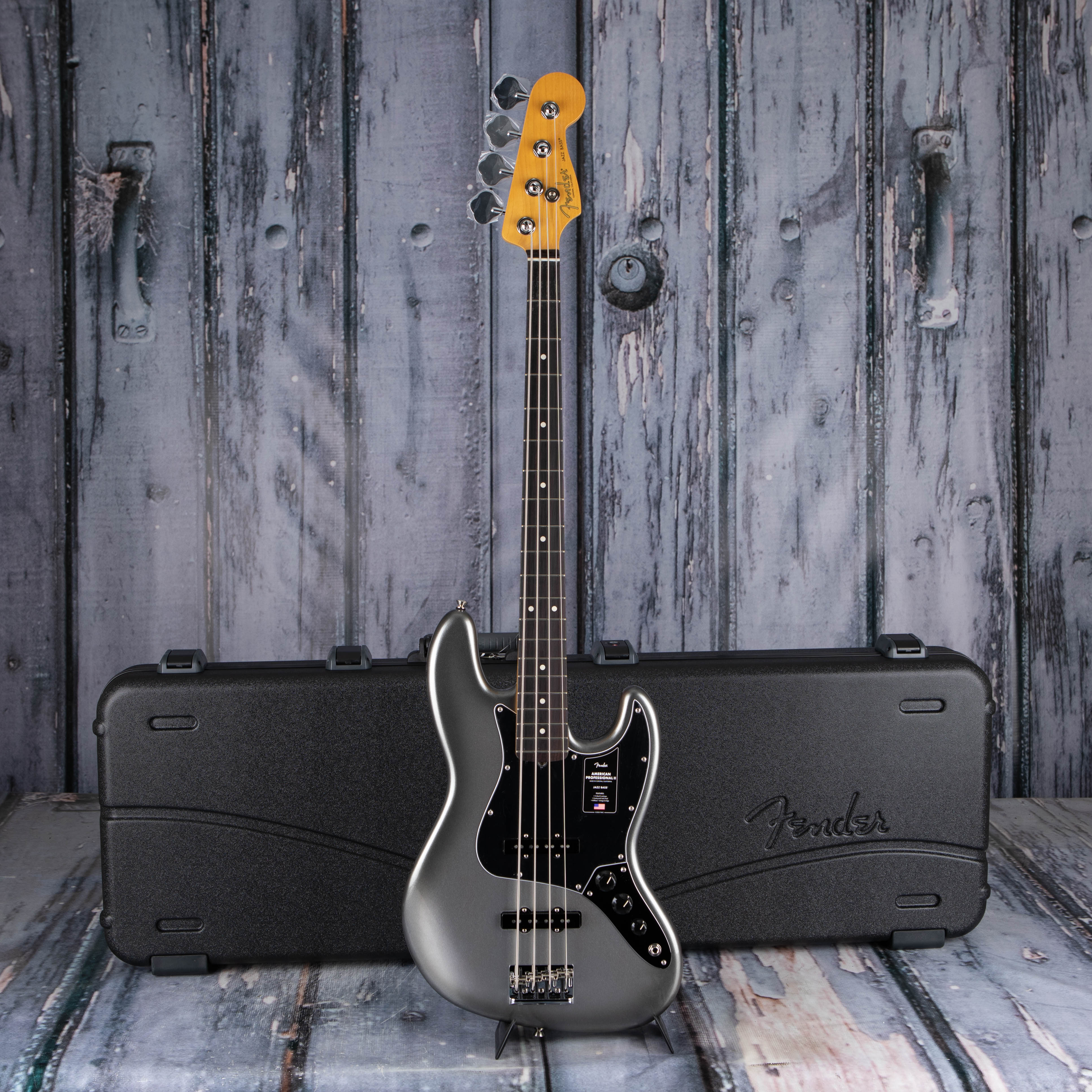 Fender American Professional II Jazz Bass Guitar, Mercury, case