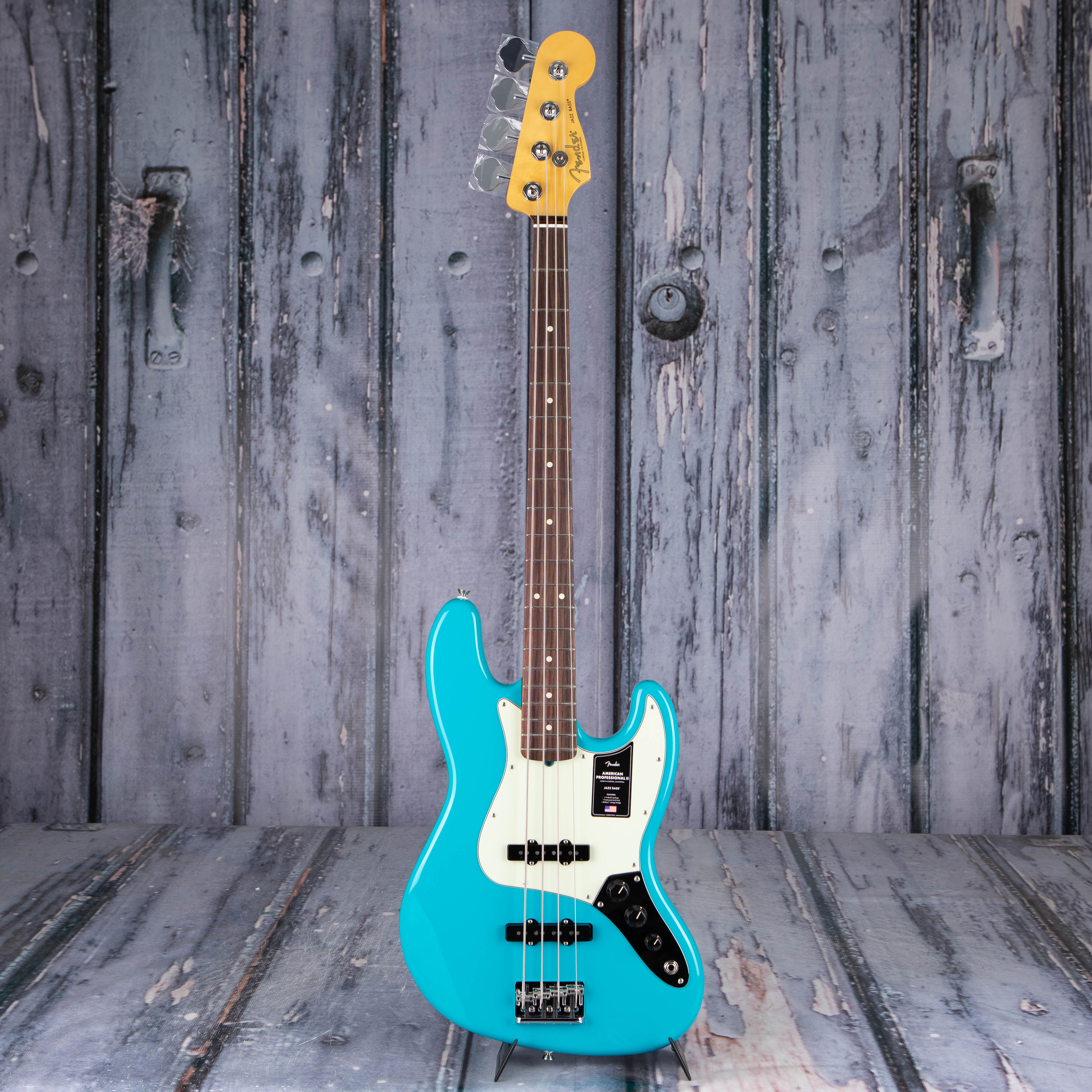 Fender American Professional II Jazz Bass Guitar, Miami Blue, front