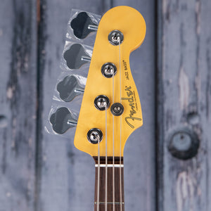 Fender American Professional II Jazz Bass Guitar, Miami Blue, front headstock