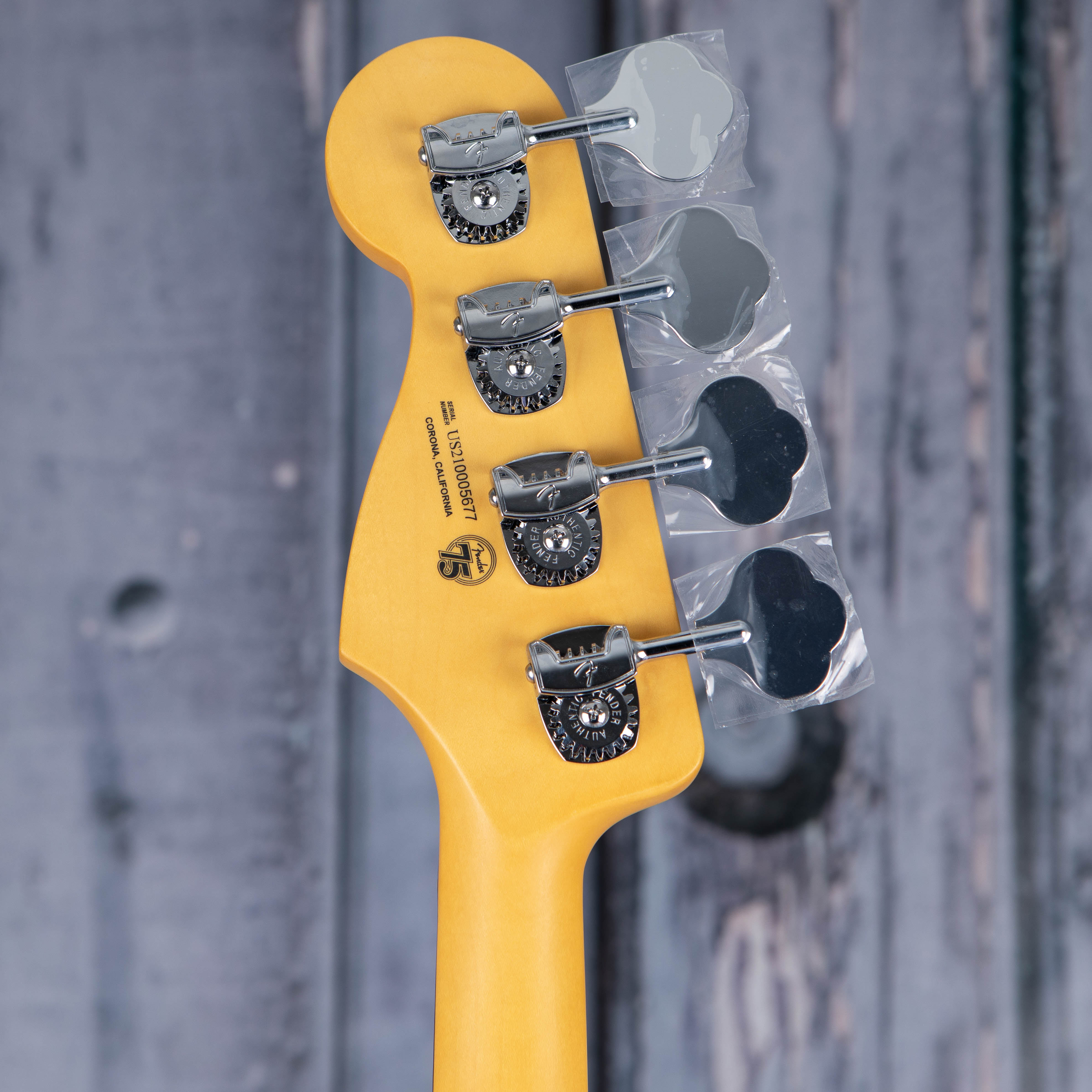 Fender American Professional II Jazz Bass Guitar, Miami Blue, back headstock