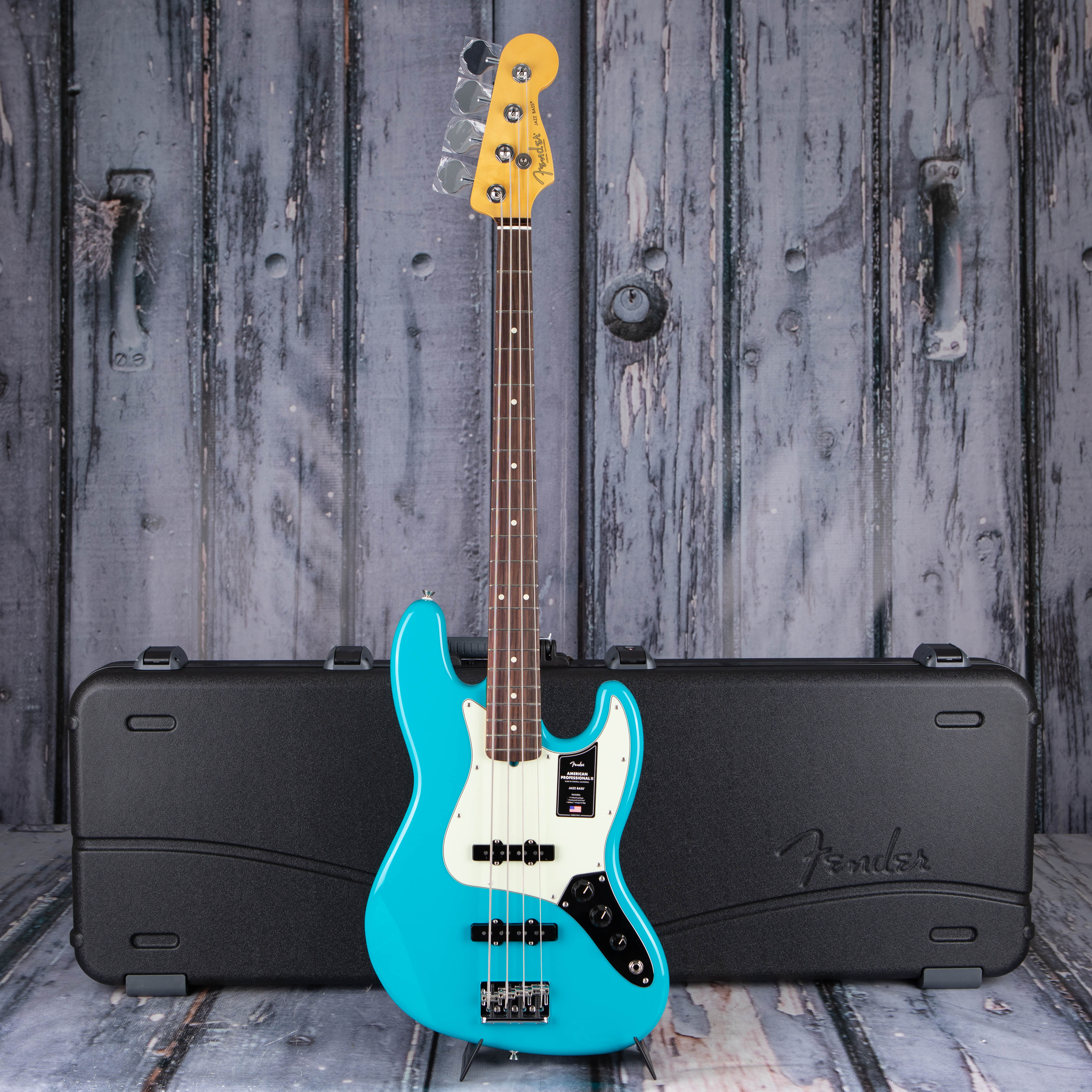 Fender American Professional II Jazz Bass Guitar, Miami Blue, case