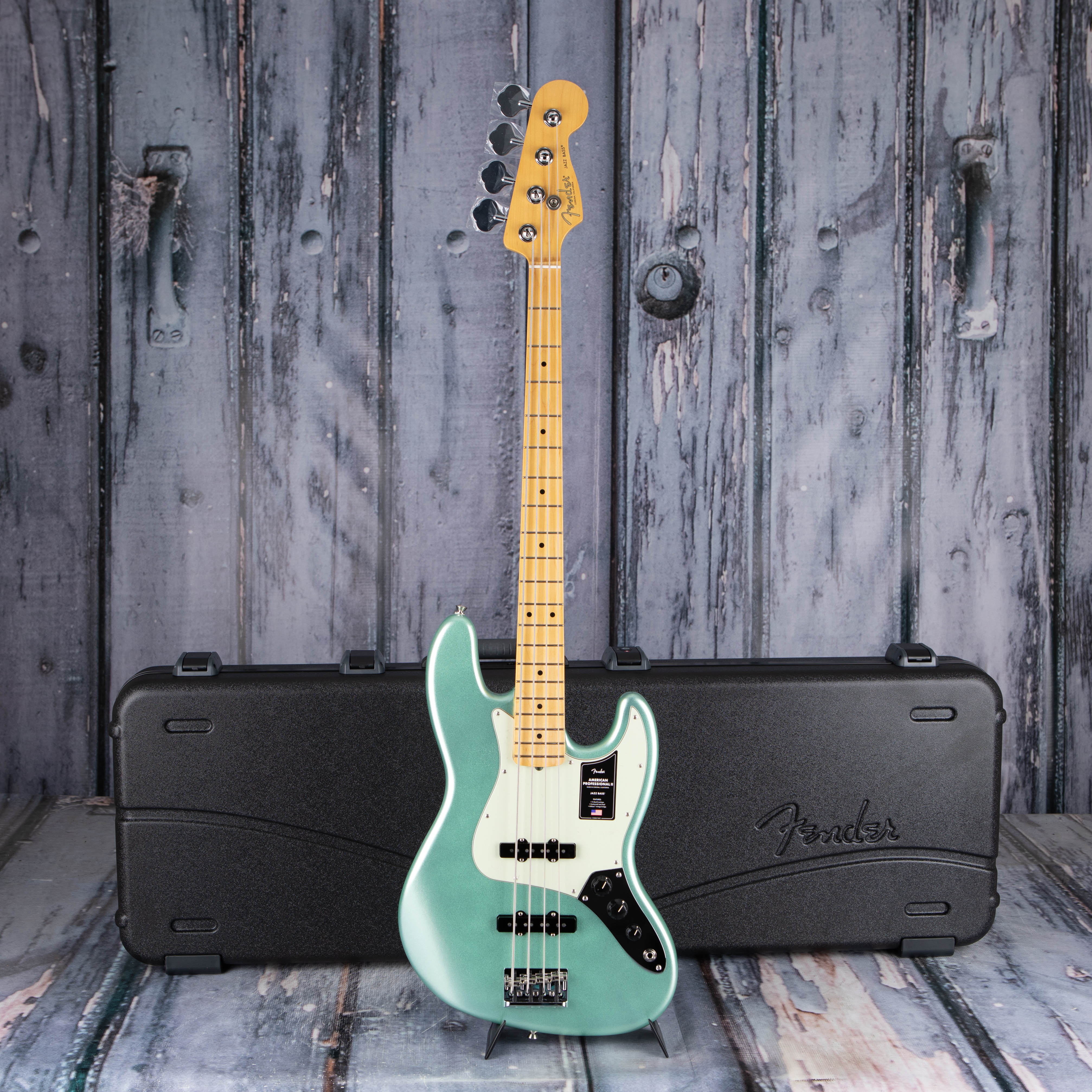 Fender American Professional II Jazz Bass Guitar, Mystic Surf Green, case