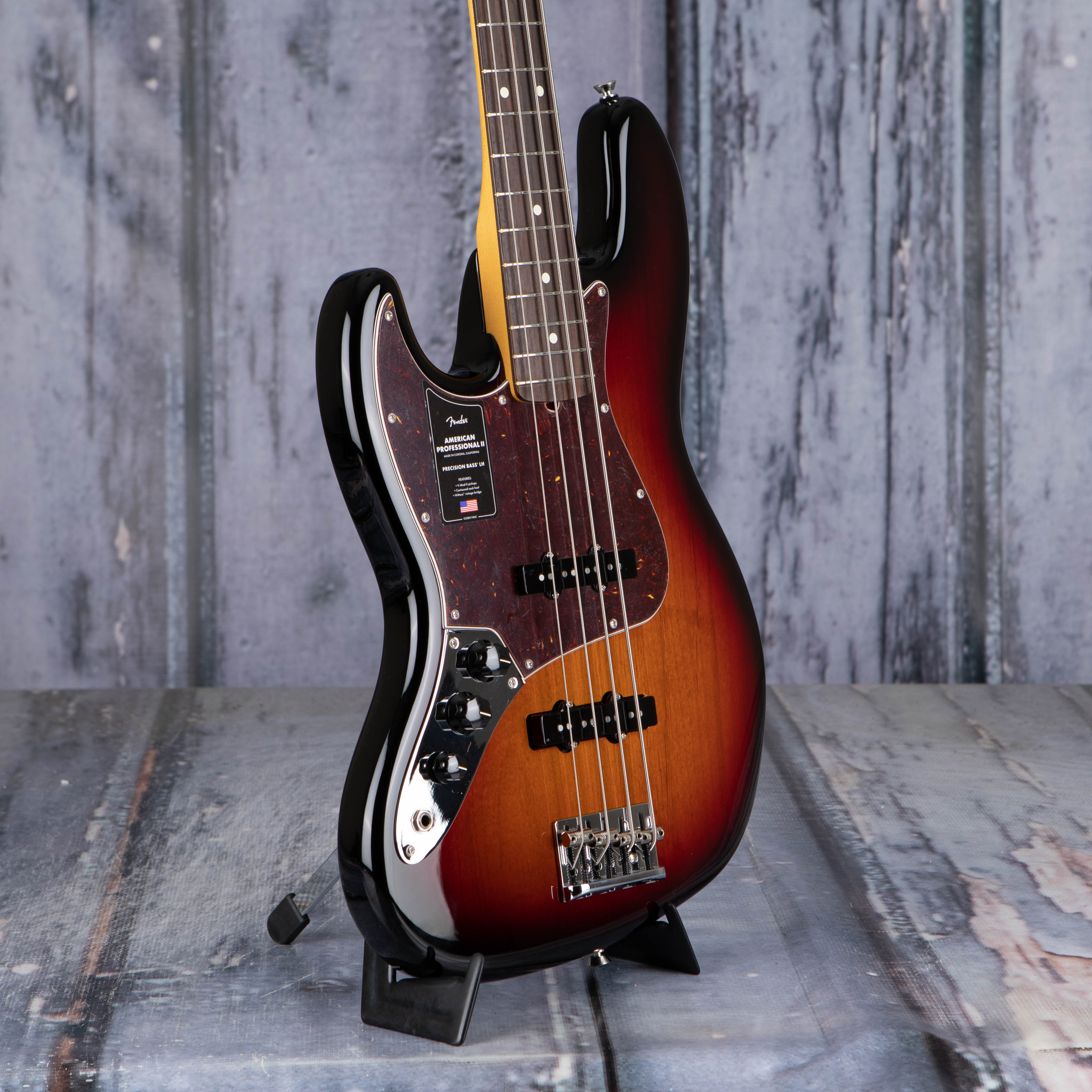 Fender American Professional II Jazz Bass Left-Handed Guitar, 3-Color Sunburst, angle