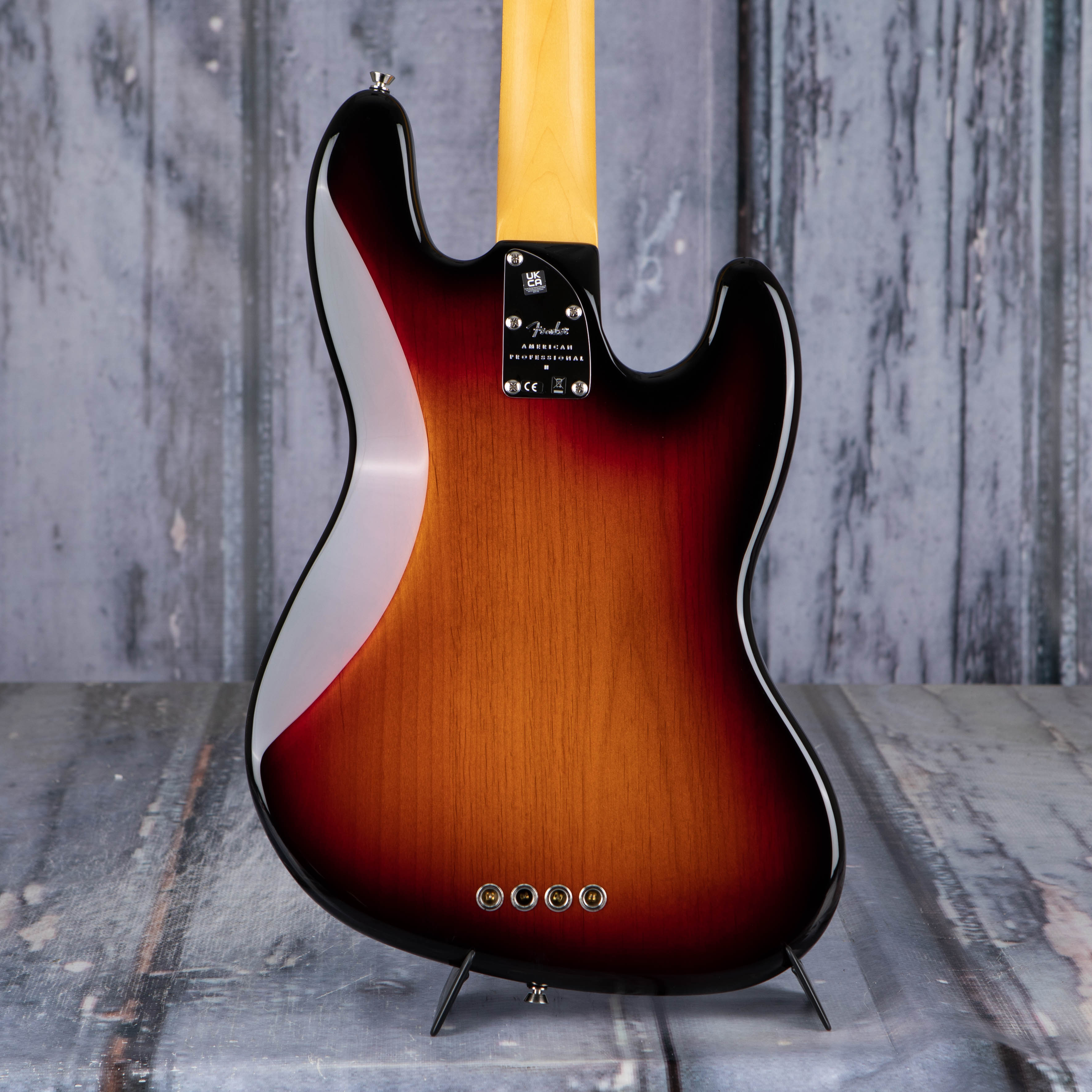Fender American Professional II Jazz Bass Left-Handed Guitar, 3-Color Sunburst, back closeup