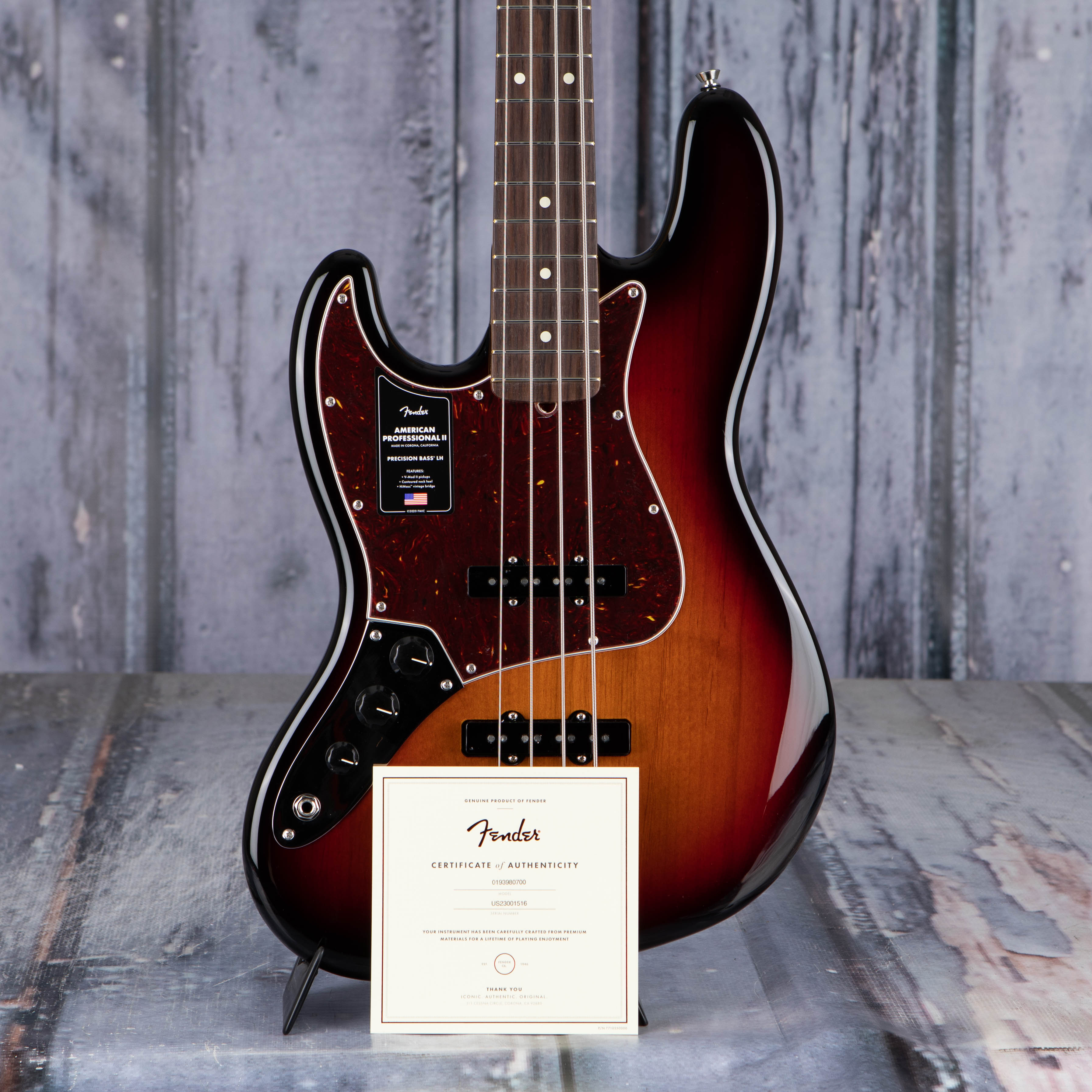 Fender American Professional II Jazz Bass Left-Handed Guitar, 3-Color Sunburst, coa