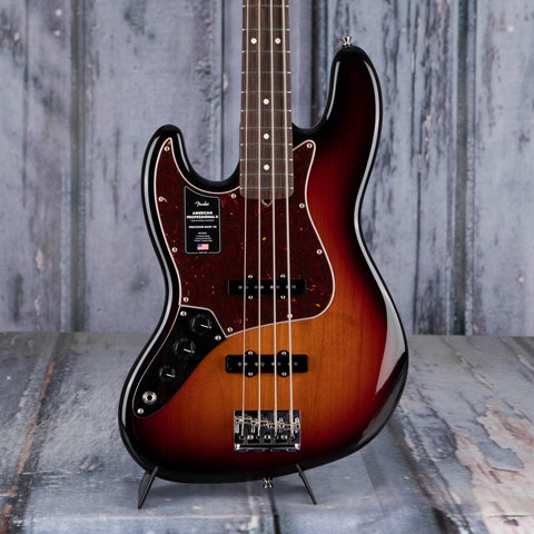 Fender American Professional II Jazz Bass Left-Handed Guitar, 3-Color Sunburst, front closeup
