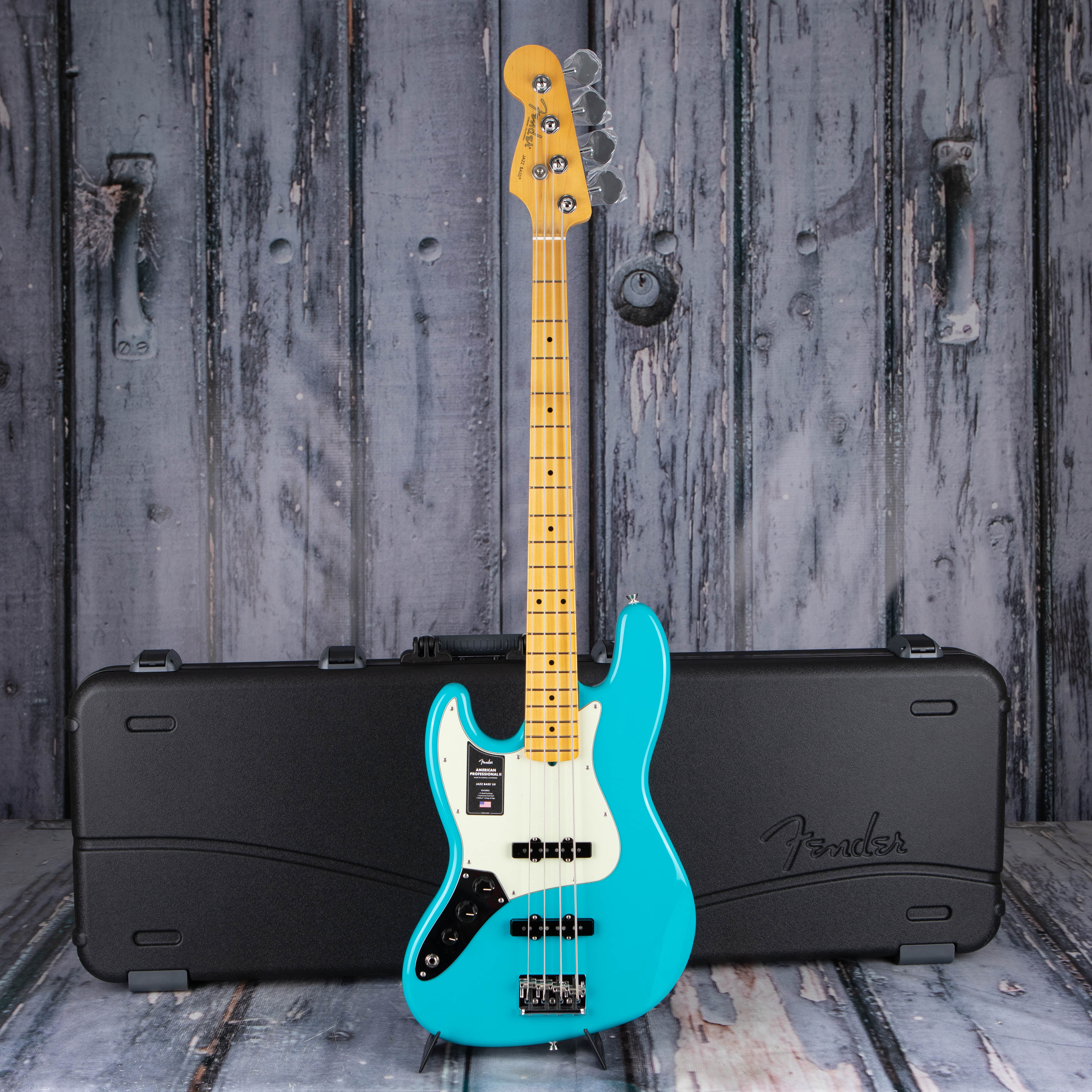 Fender American Professional II Jazz Bass Left-Handed Guitar, Miami Blue, case