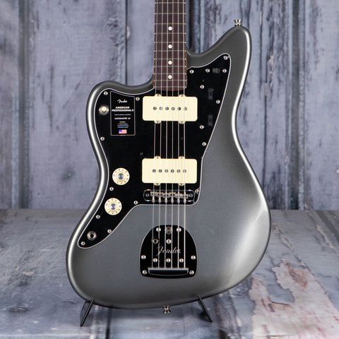 Fender American Professional II Jazzmaster Left-Handed Electric Guitar, Mercury, front closeup