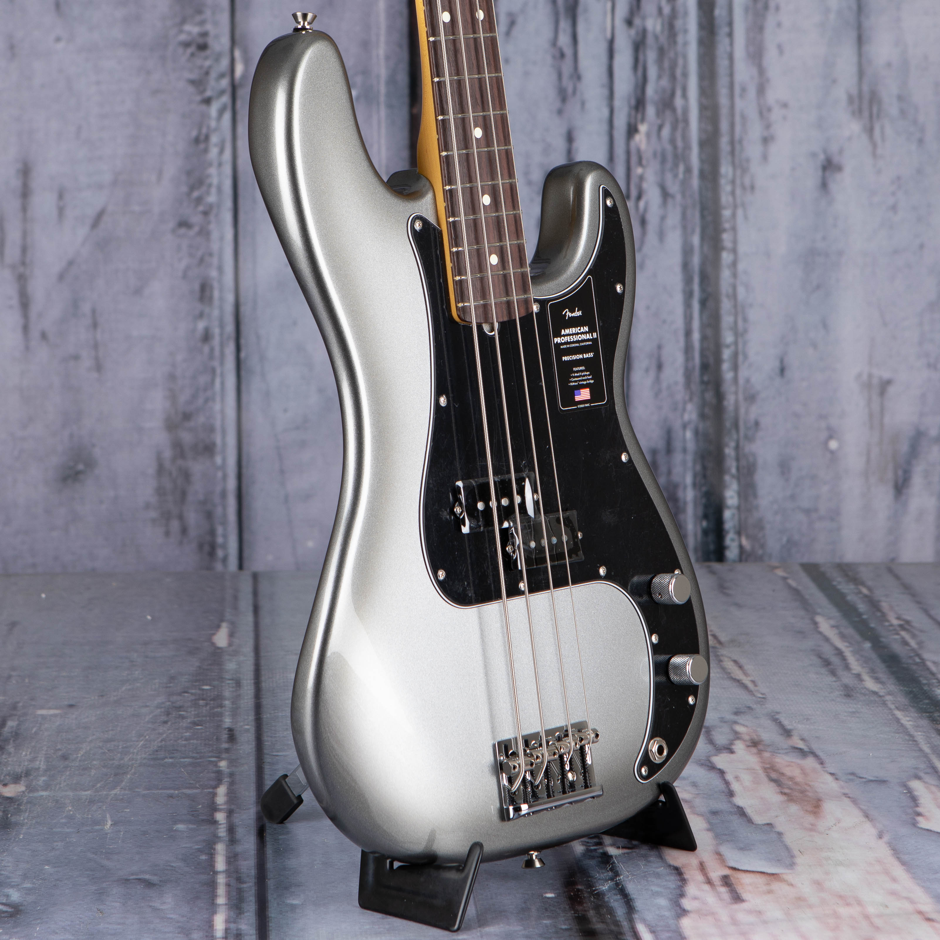 Fender American Professional II Precision Bass Guitar, Mercury, angle