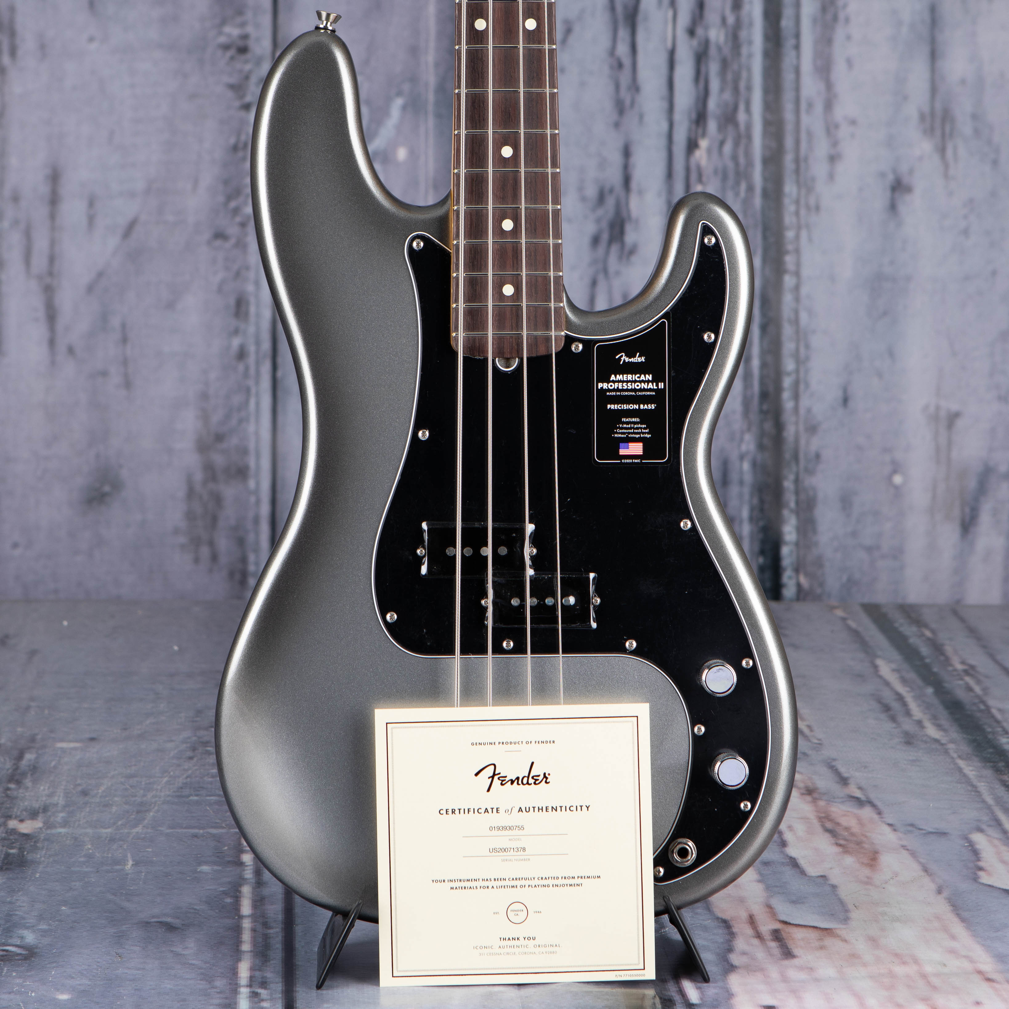 Fender American Professional II Precision Bass Guitar, Mercury, coa