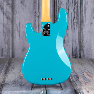 Fender American Professional II Precision Bass Guitar, Miami Blue, back closeup