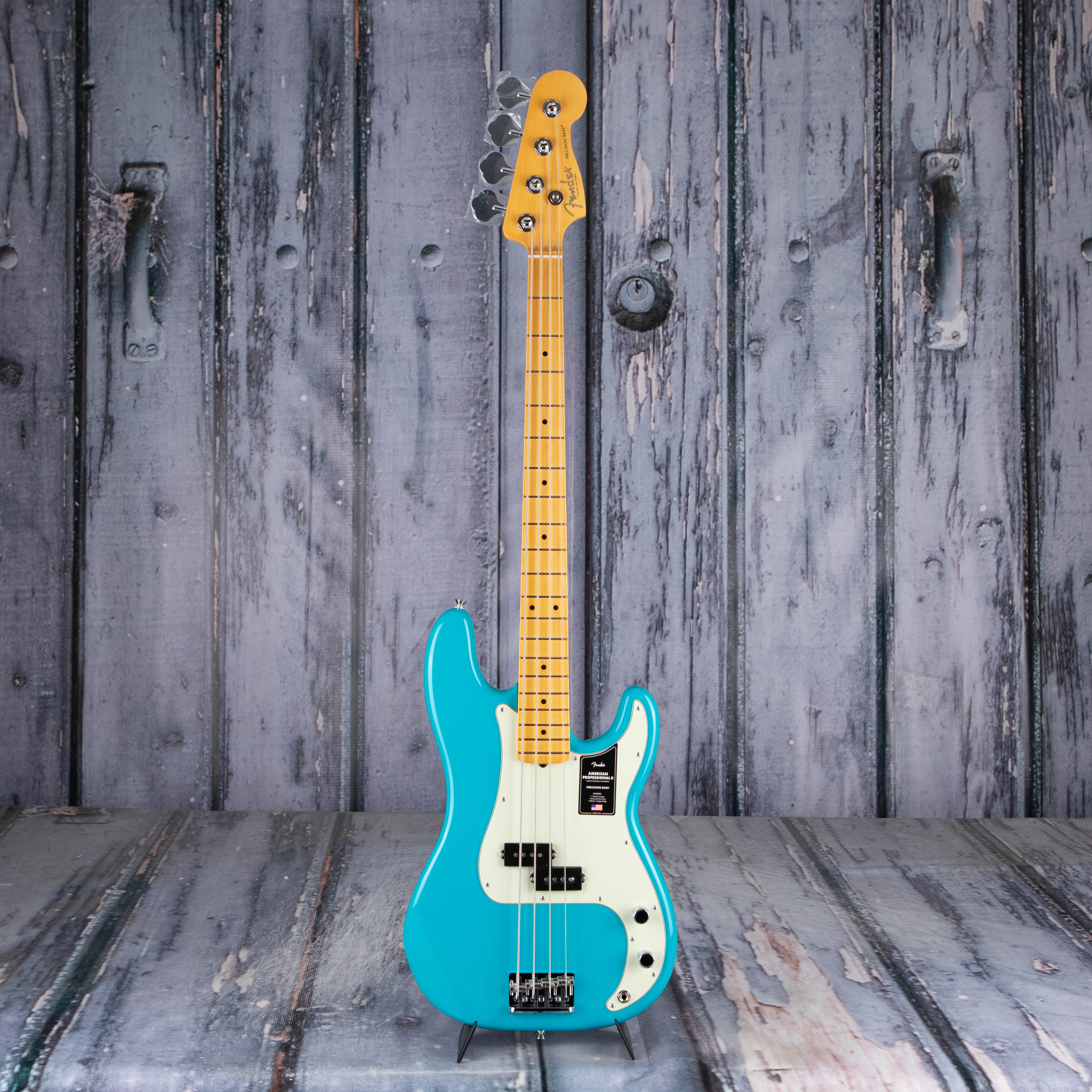 Fender American Professional II Precision Bass Guitar, Miami Blue, front