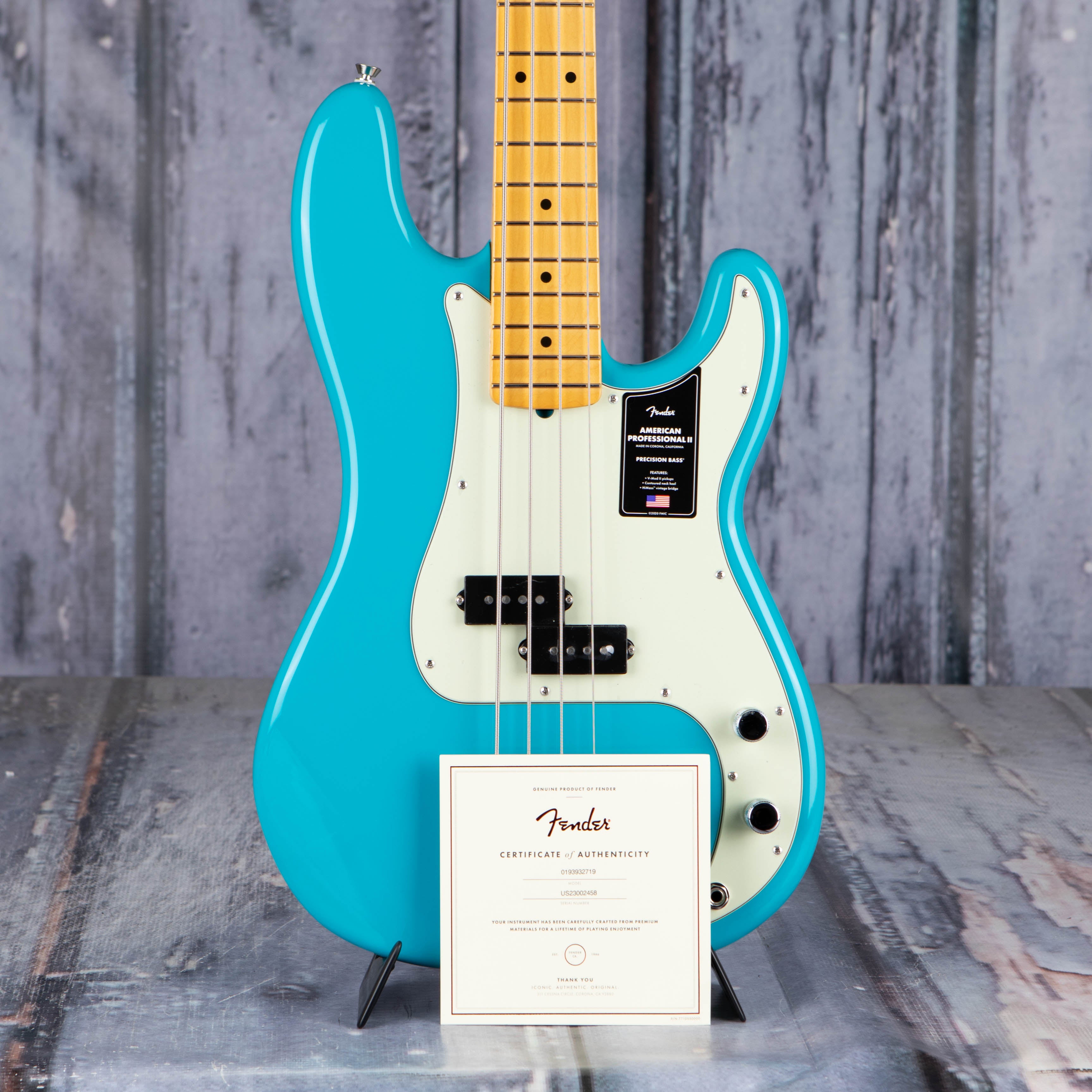 Fender American Professional II Precision Bass Guitar, Miami Blue, coa