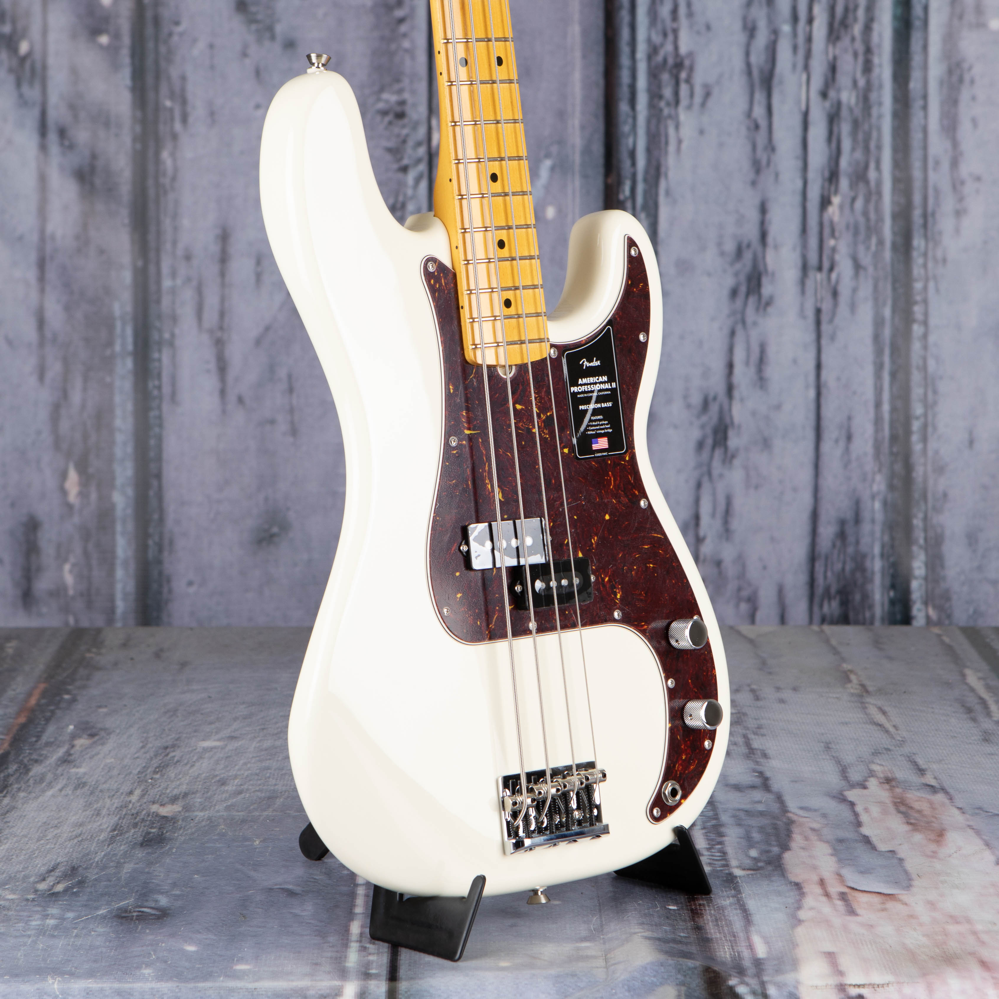 Fender American Professional II Precision Bass Guitar, Olympic White, angle