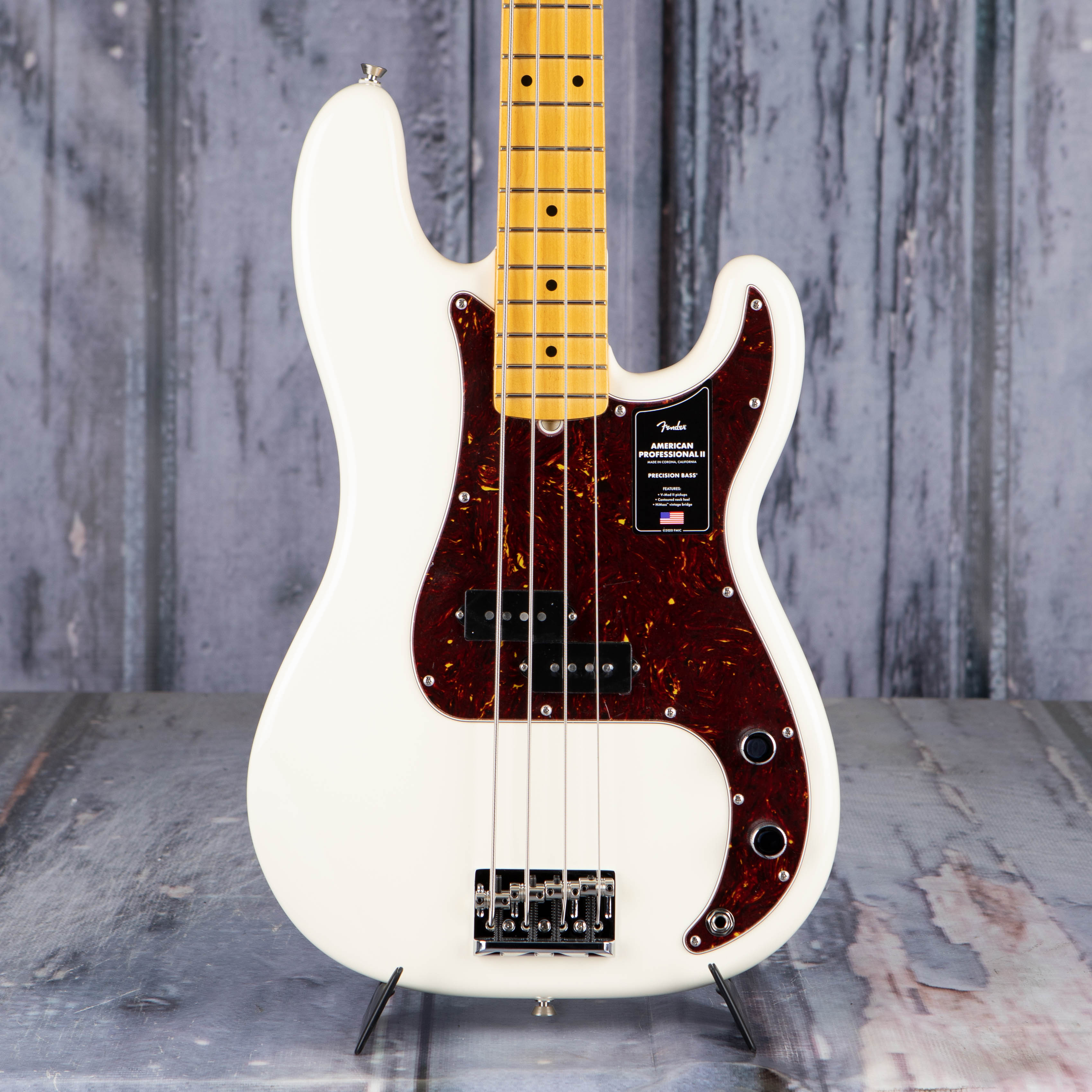 Fender American Professional II Precision Bass Guitar, Olympic White, front closeup