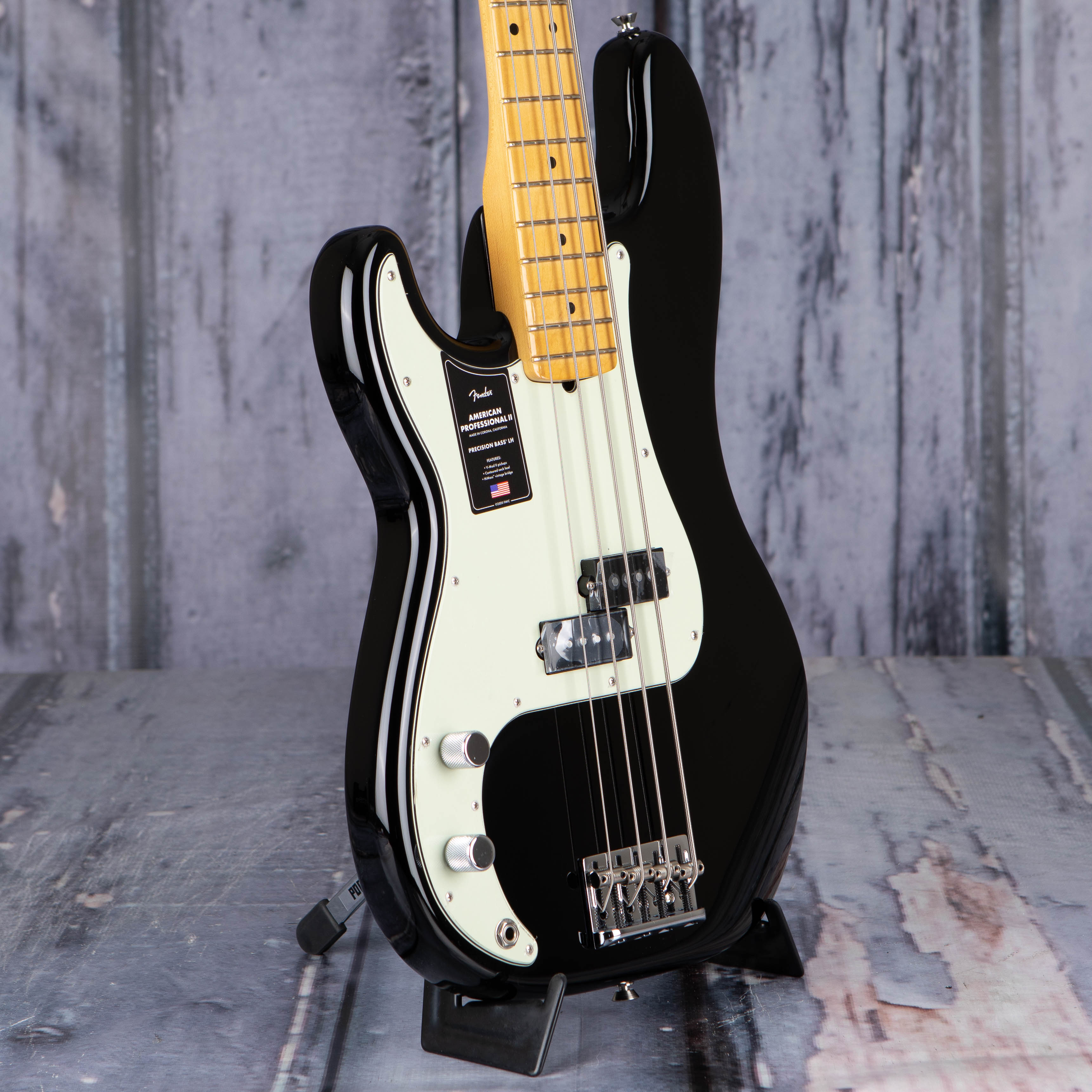 Fender American Professional II Precision Bass Left-Handed Guitar, Black, angle