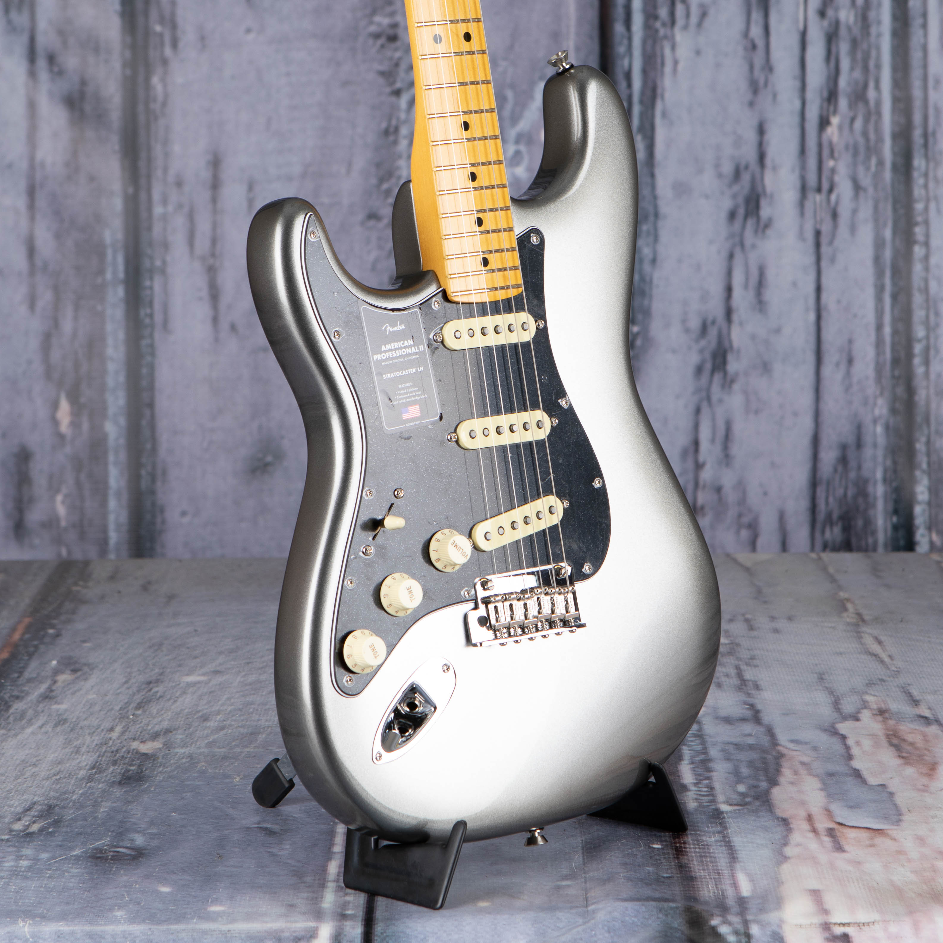 Fender American Professional II Stratocaster Left-Handed Electric Guitar, Mercury, angle