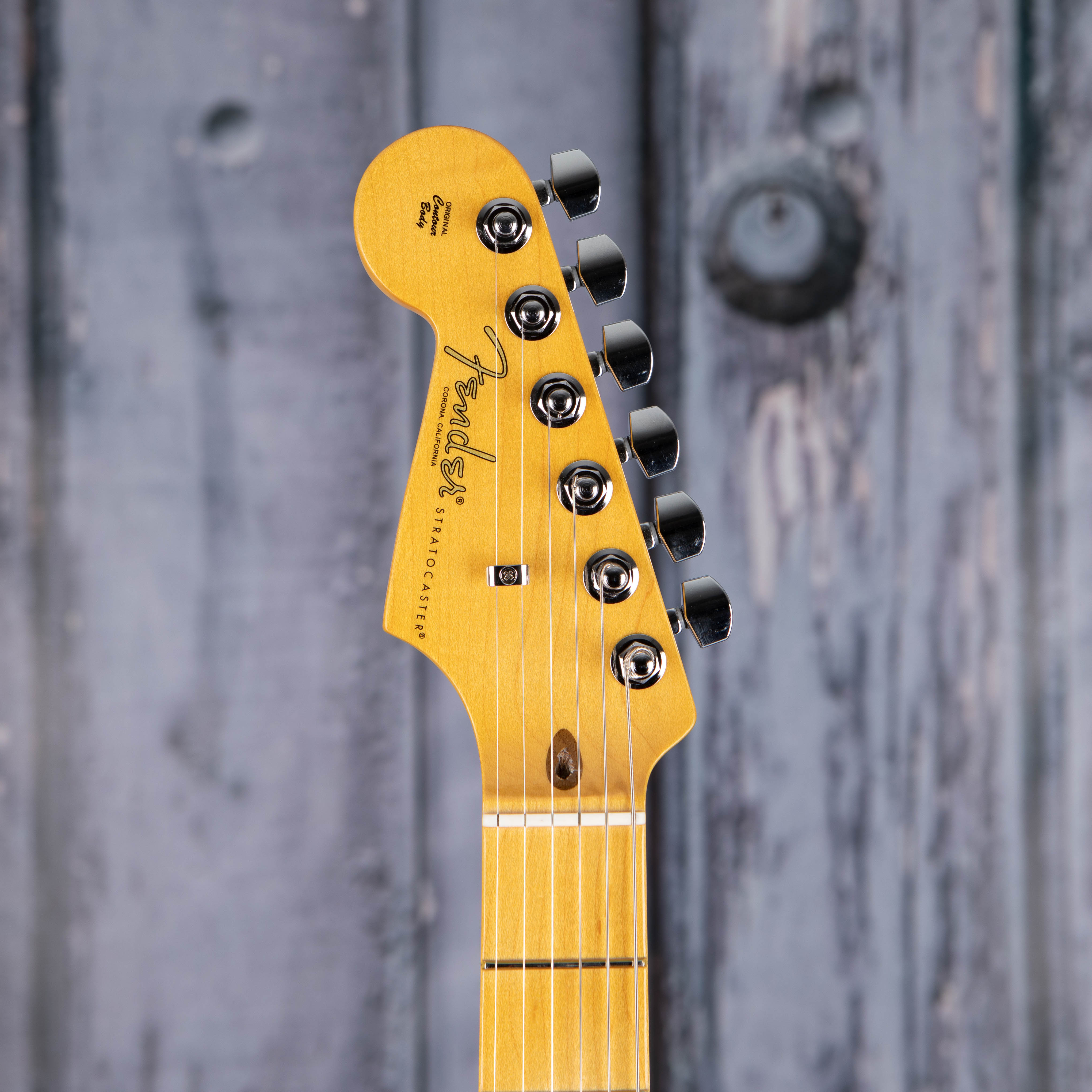 Fender American Professional II Stratocaster Left-Handed Electric Guitar, Mercury, front headstock
