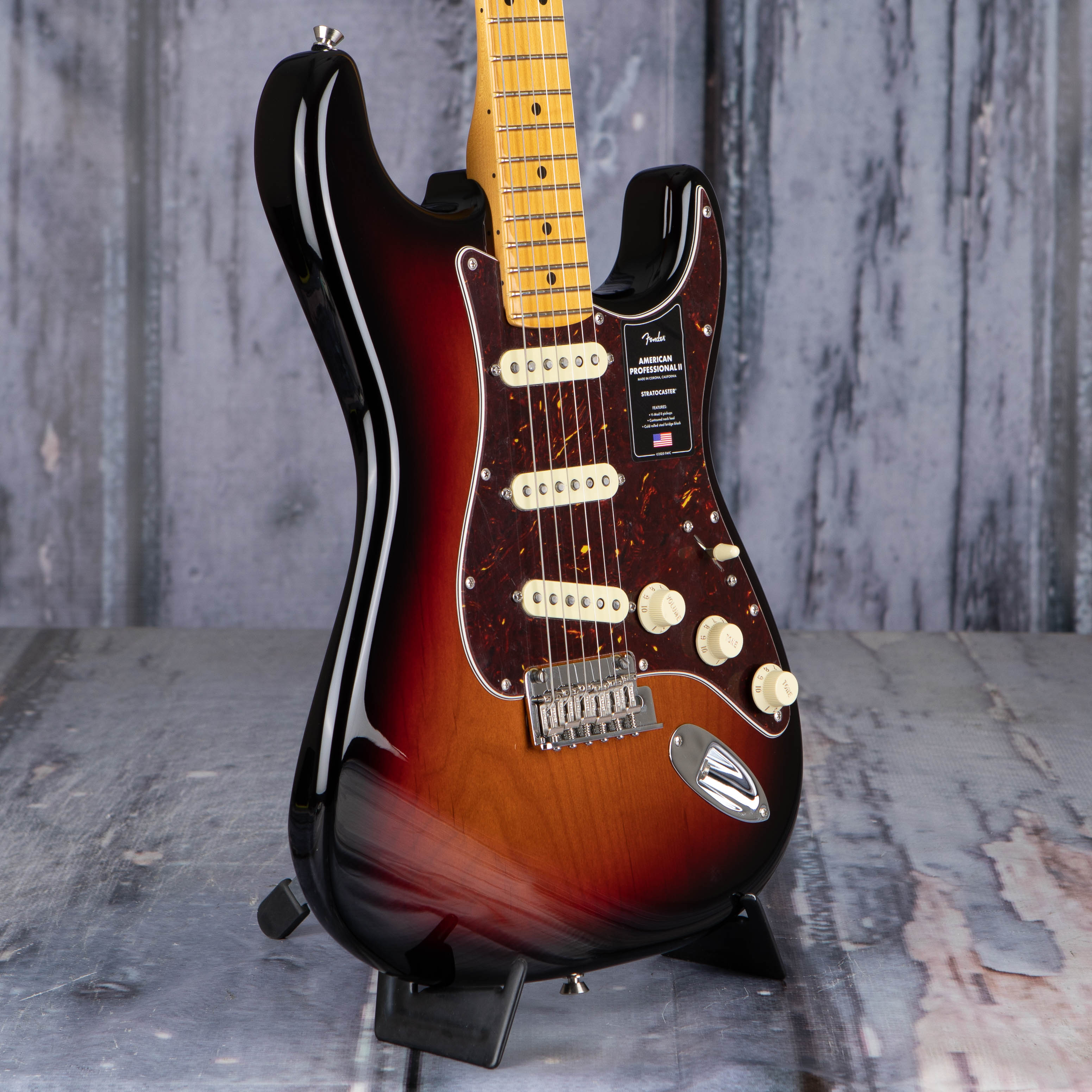 Fender American Professional II Stratocaster Electric Guitar, 3-Color Sunburst, angle