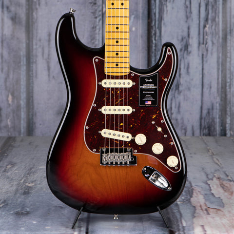 Fender American Professional II Stratocaster Electric Guitar, 3-Color Sunburst, front closeup