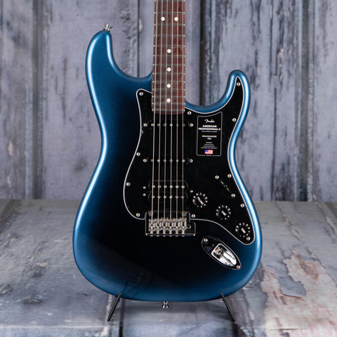 Fender American Professional II Stratocaster Electric Guitar, HSS, Dark Night, front closeup