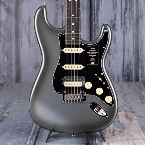 Fender American Professional II Stratocaster Electric Guitar, HSS, Mercury, front closeup