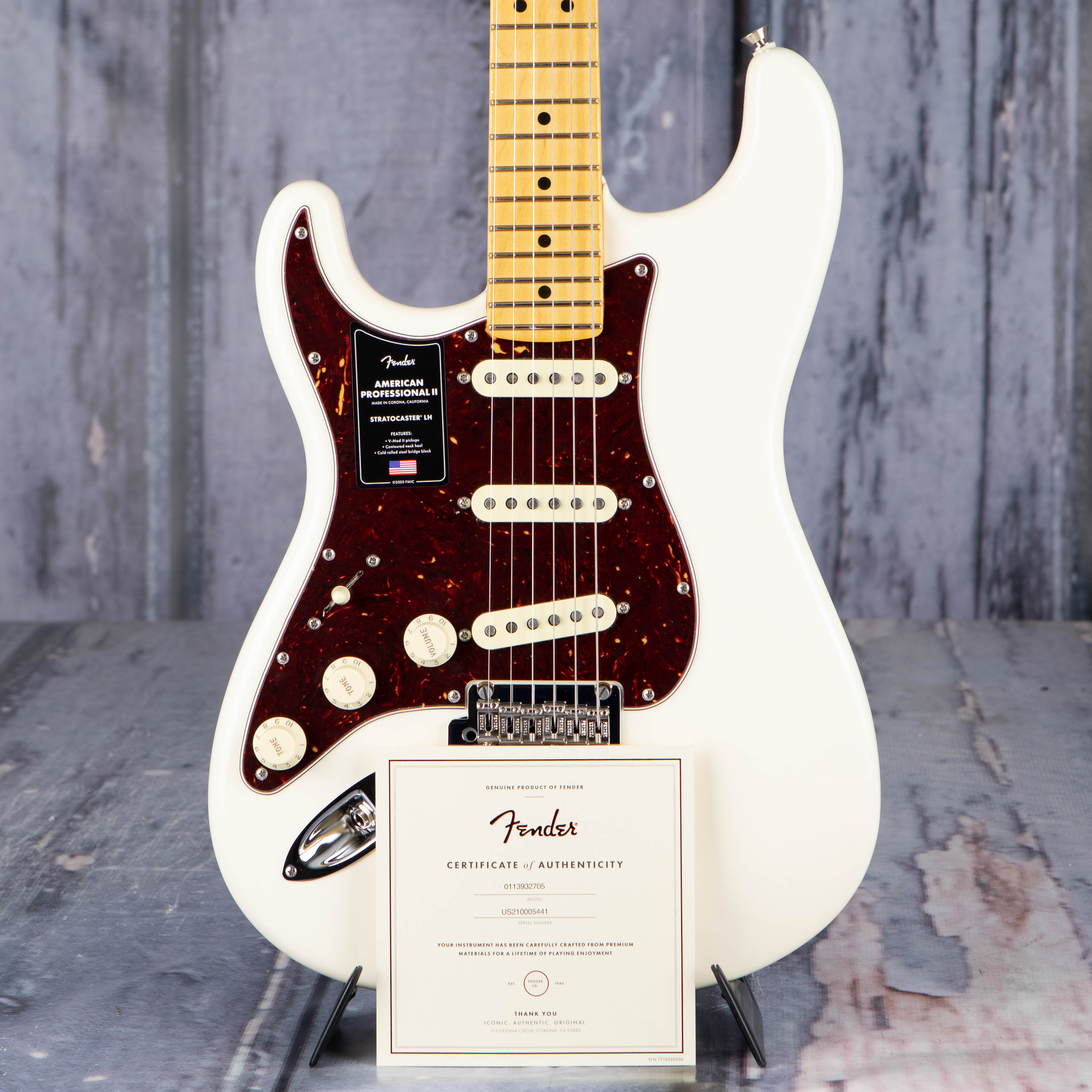 Fender American Professional II Stratocaster Left-Handed Electric Guitar, Olympic White, coa