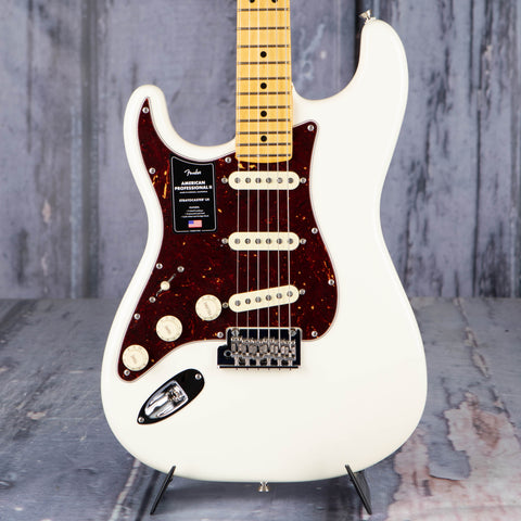 Fender American Professional II Stratocaster Left-Handed Electric Guitar, Olympic White, front closeup