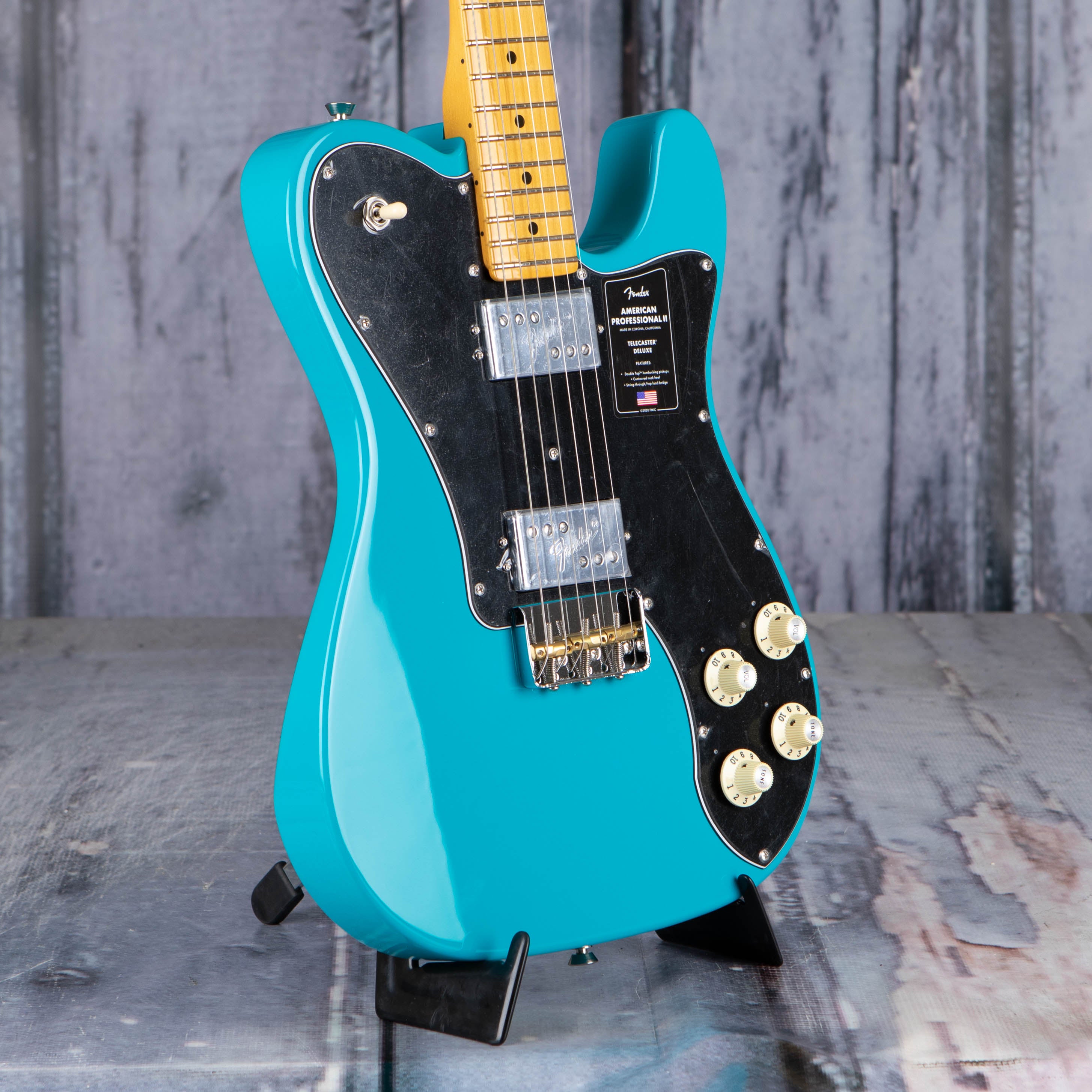 Fender American Professional II Telecaster Deluxe Electric Guitar, Miami Blue, angle