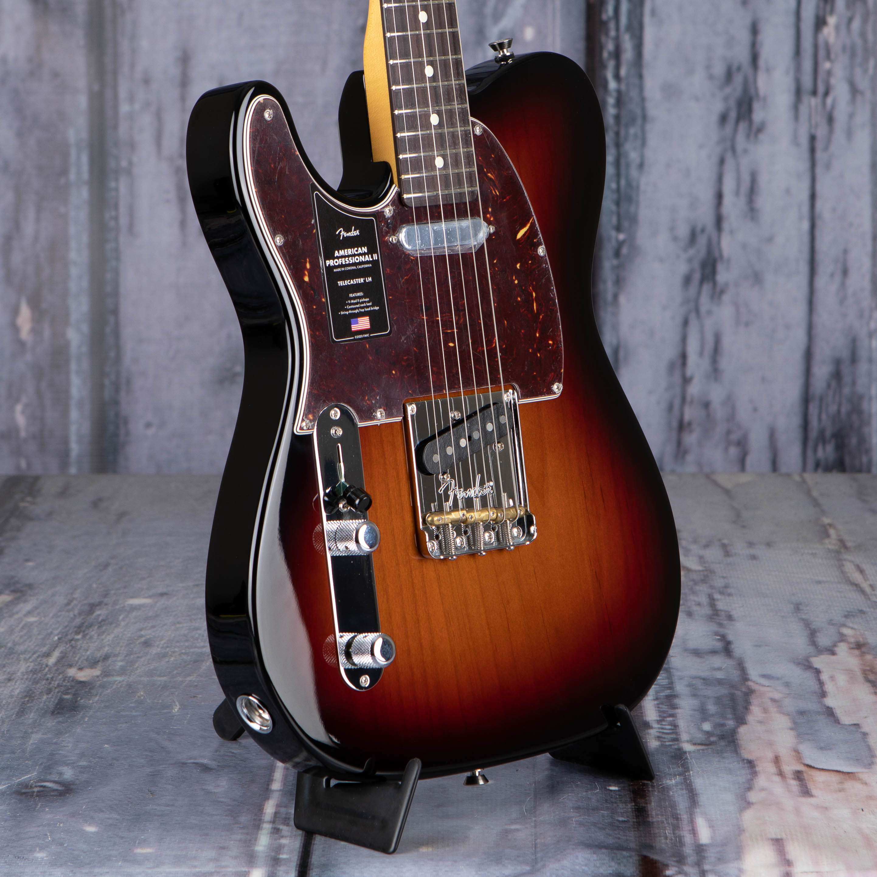 Fender American Professional II Telecaster Left-Handed Electric Guitar, 3-Color Sunburst, angle