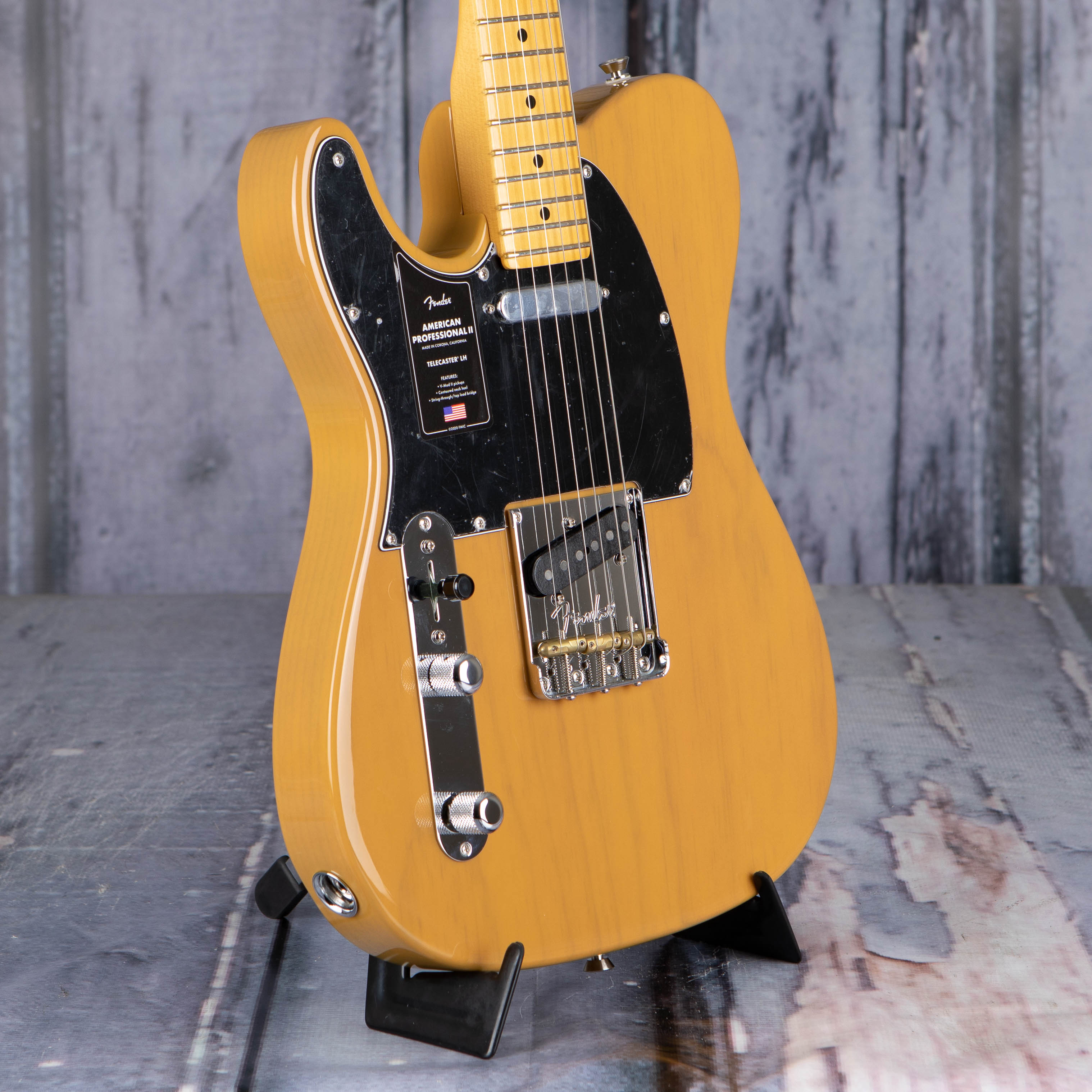 Fender American Professional II Telecaster Left-Handed Electric Guitar, Butterscotch Blonde, angle
